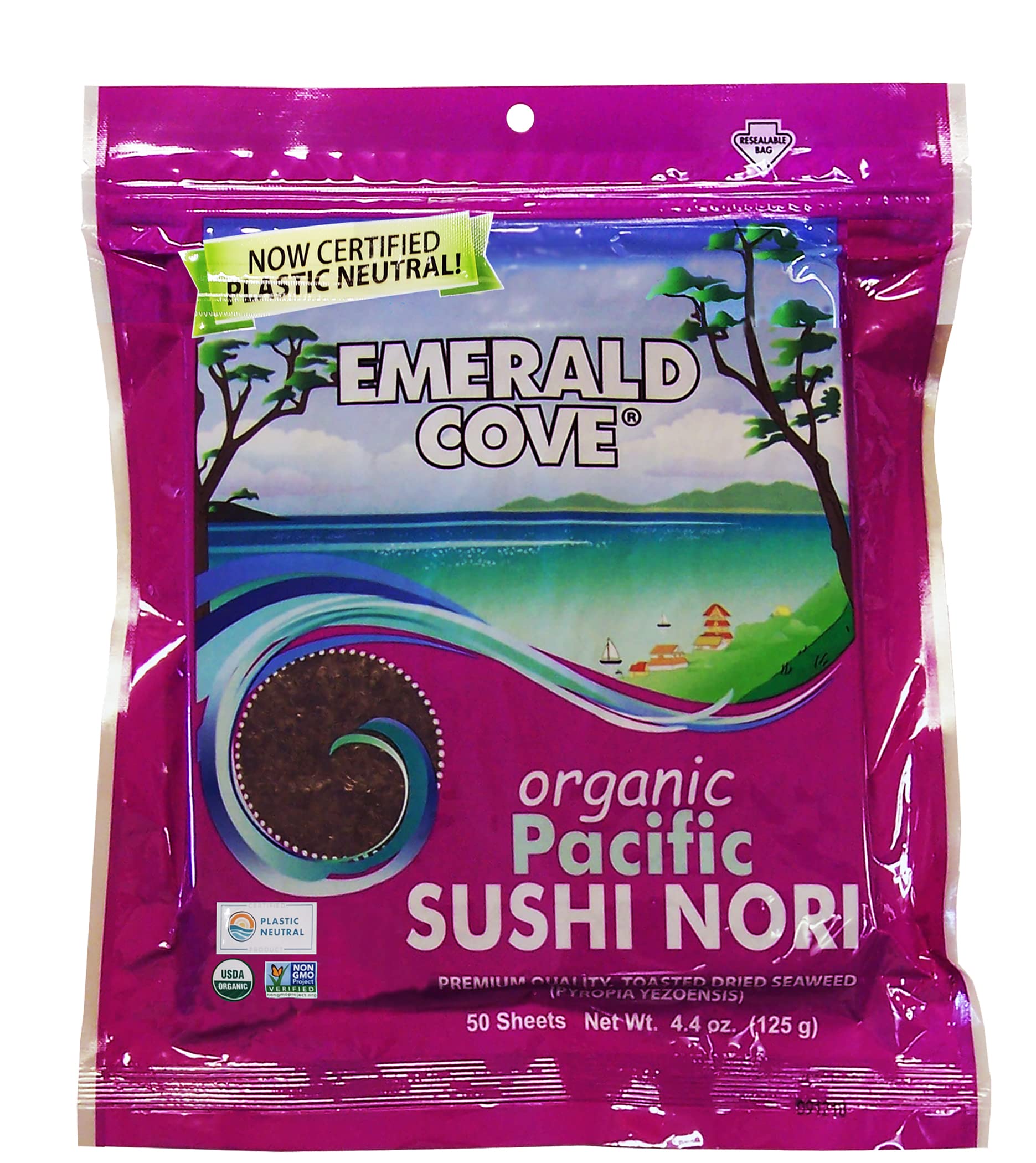 Emerald Cove Organic Nori Sheets for Sushi, Onigiri, Wraps, Non-GMO, Roasted Nori, Resealable Package, Product of Korea, 50 Sheets (1 pack)USDA Organic