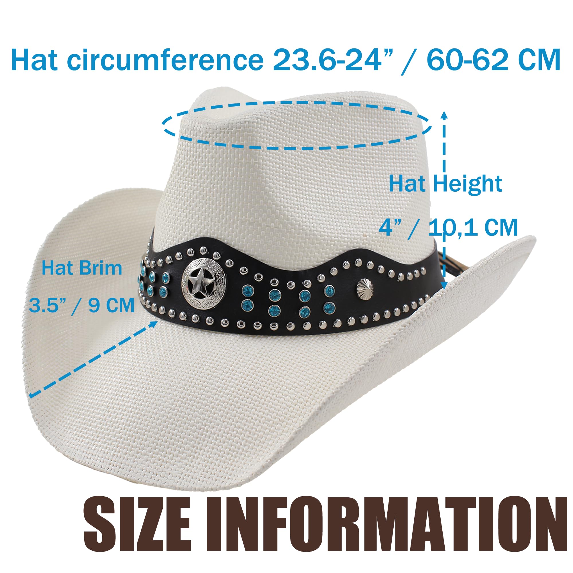 Sombrero Cowboy Hombre Mujer Estilo Marino con Estrella, Cuentas Azul Océano y Conchas, Ajustable para Festivales Verano