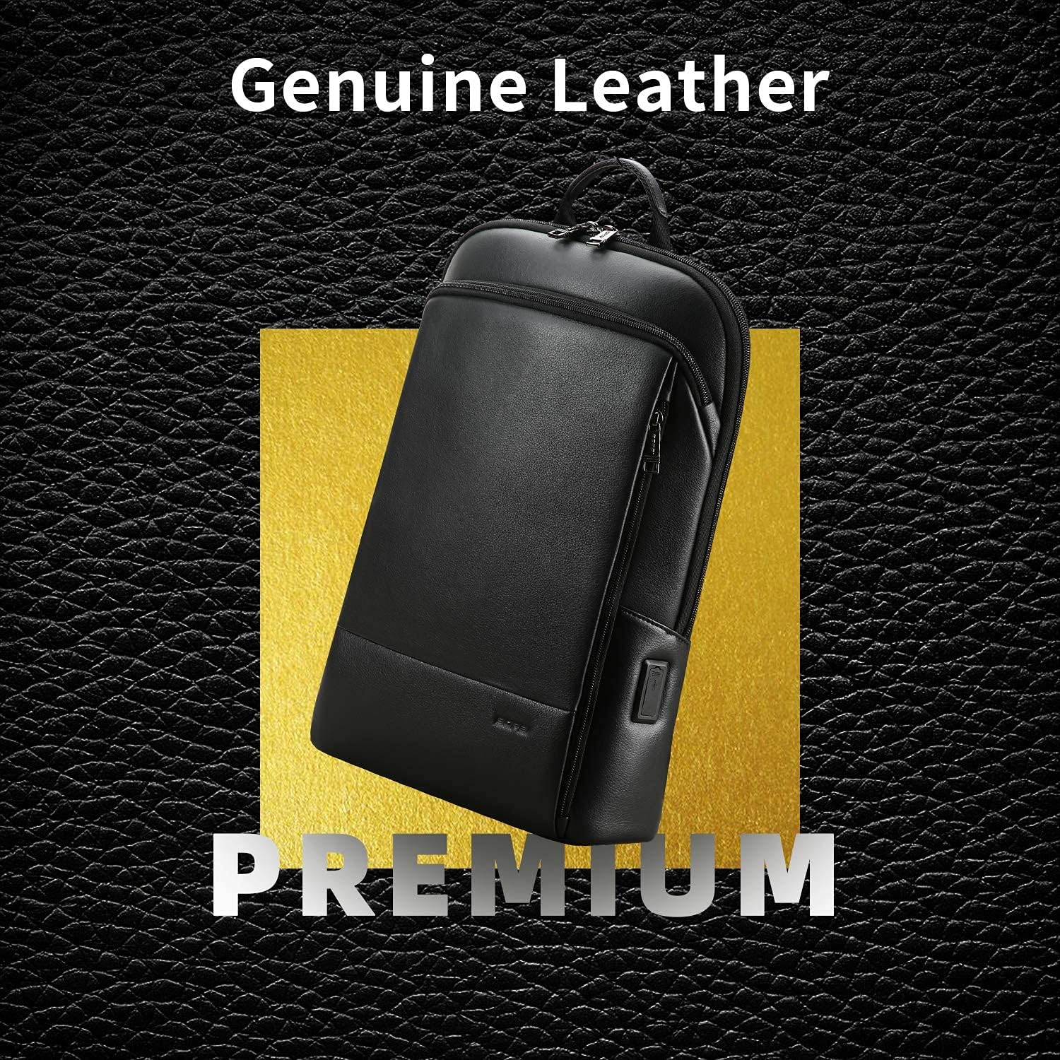 Exclusive Discount 🔥 BOPAI Unisex Leather Backpack for 15.6 inch Business Laptop Backpack with USB Charging Lightweight Casual Daypack Backpack Smart Backpack Black