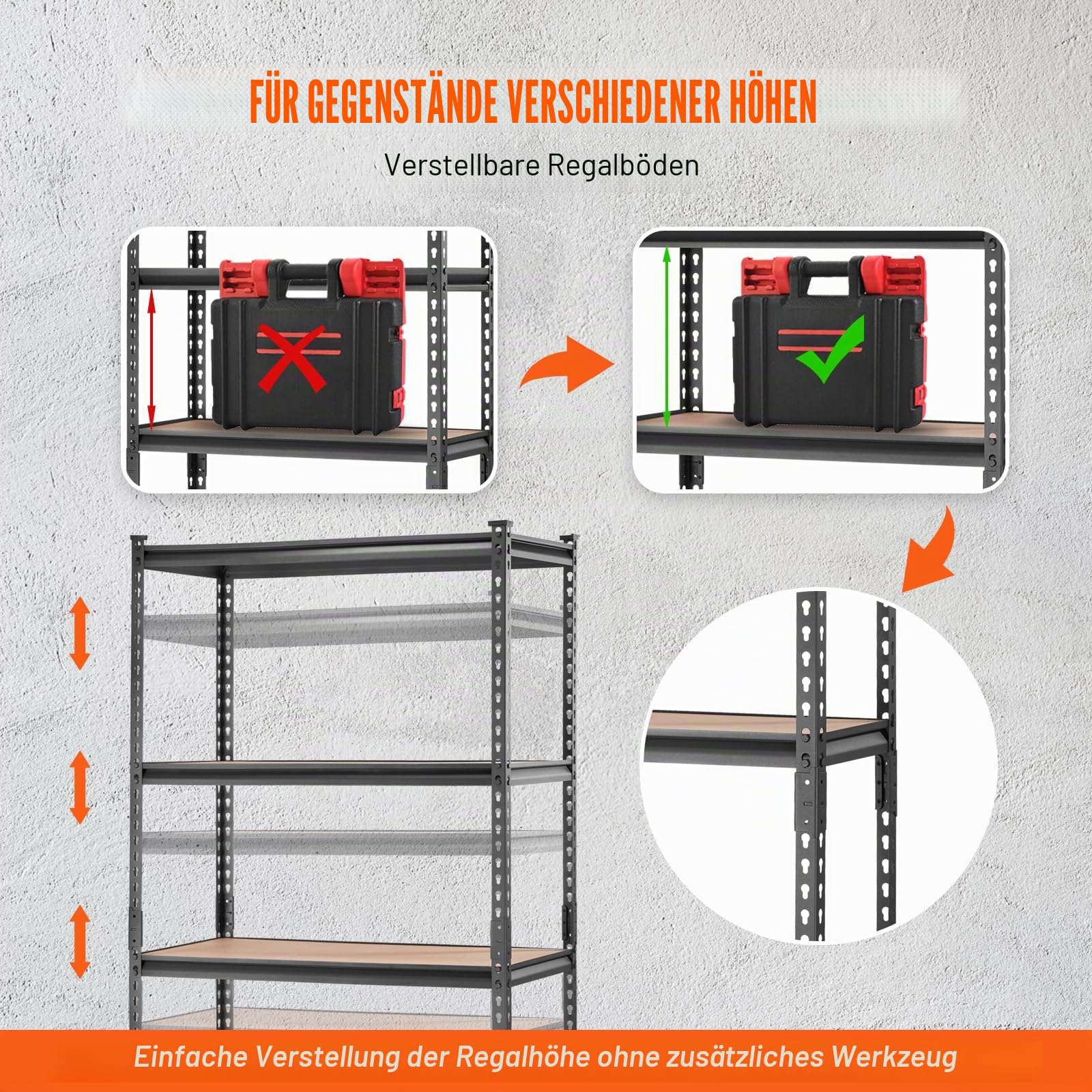 VEVOR Lagerregal 907,2kg Gesamtladekapazität 181,4kg pro Regal Kellerregal SPCC-Kohlenstoffstahl + MDF-Platten Steckregal 90x45x182,88cm Werkstattregal Schwerlastregal Kellerregal Regal Verstellbar