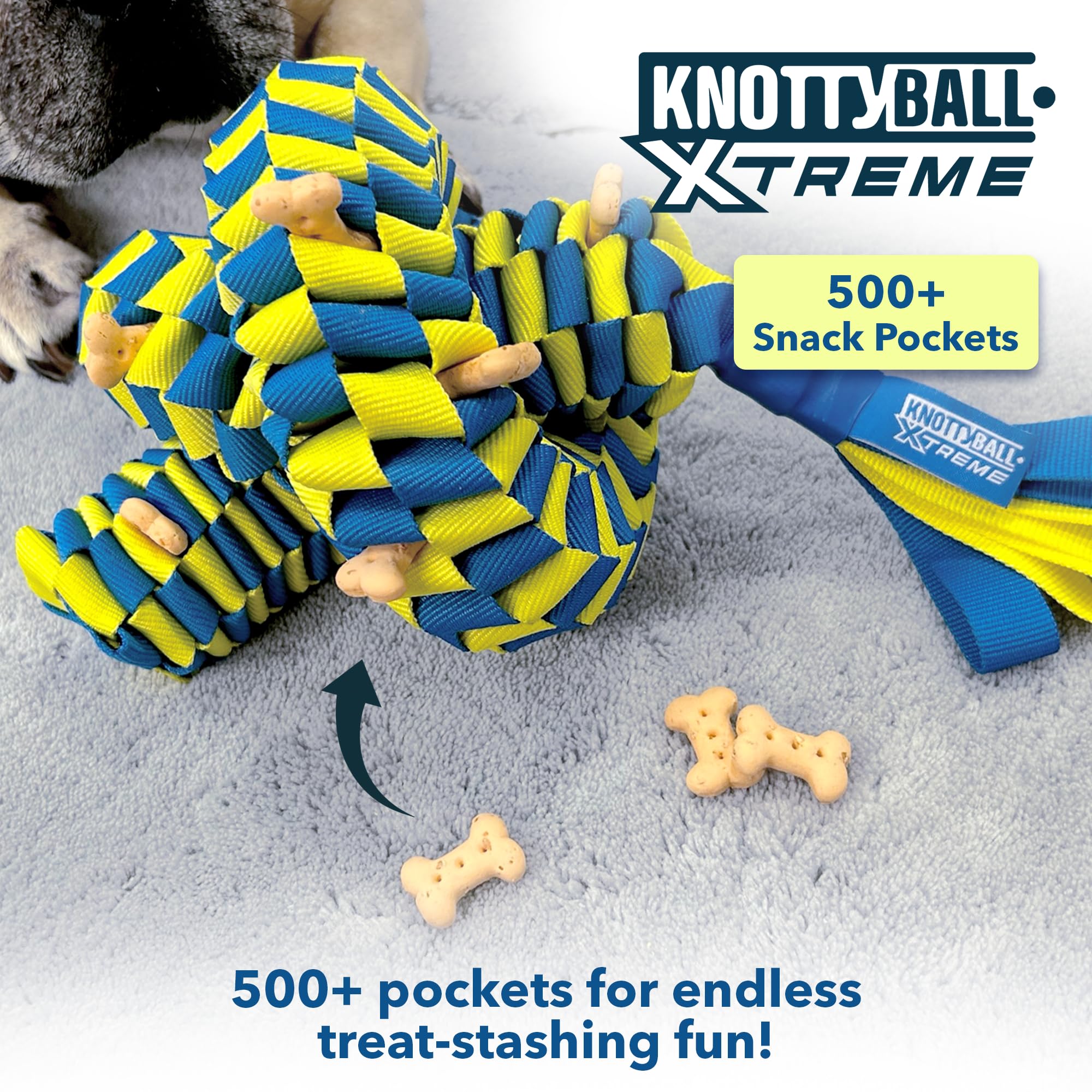 Race&Herd KnottyBall Xtreme Schnüffelball für Hunde – 500 Taschenpuzzle | Hunde-Puzzles für intelligente Hunde, versteckt Trockenfutter in tiefen Stofffalten für Nasenarbeit – maschinenwaschbar