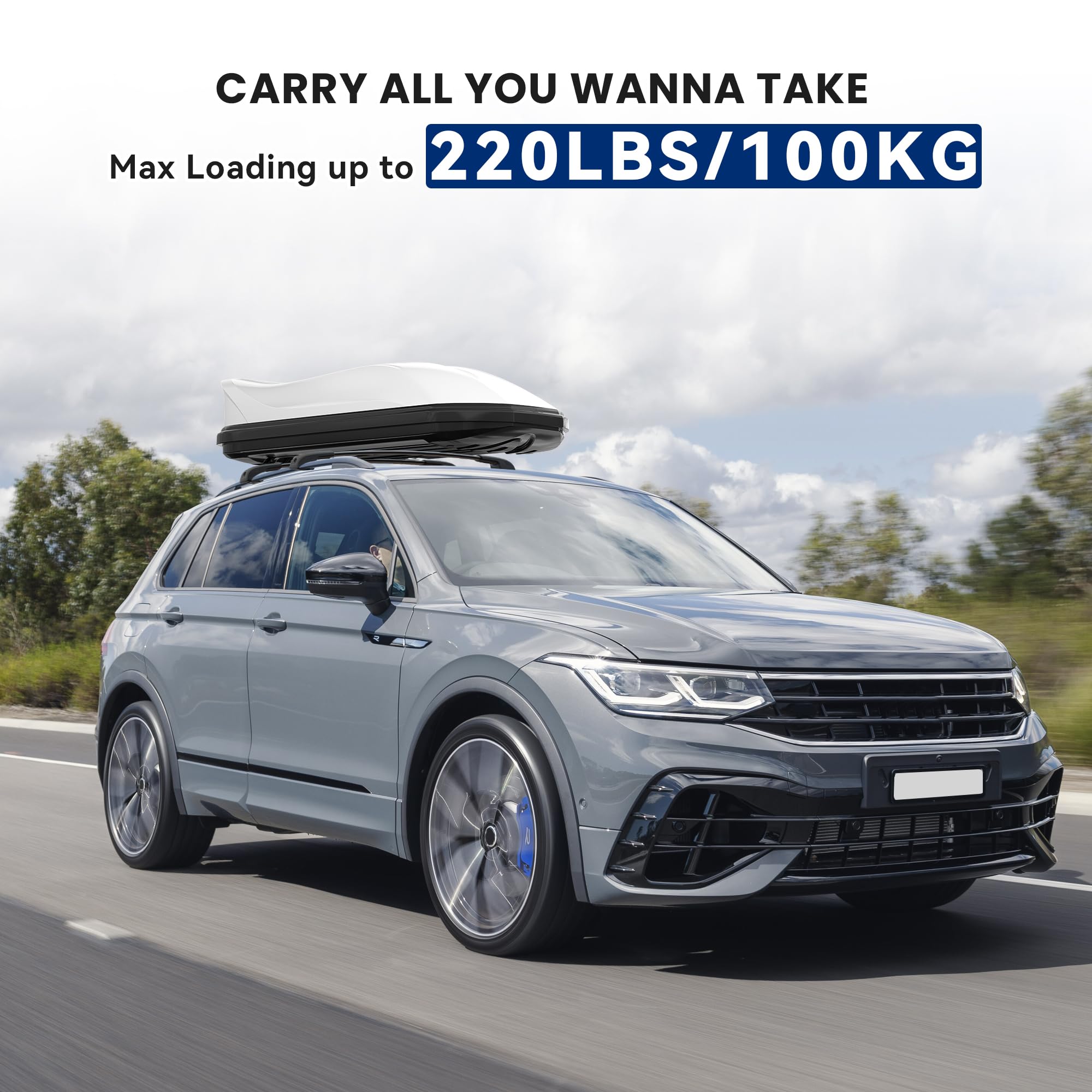 2-Piece Aluminum Roof Cross Bars For VW Tiguan 2018-2024 - Lockable, 220lb Capacity, Silver