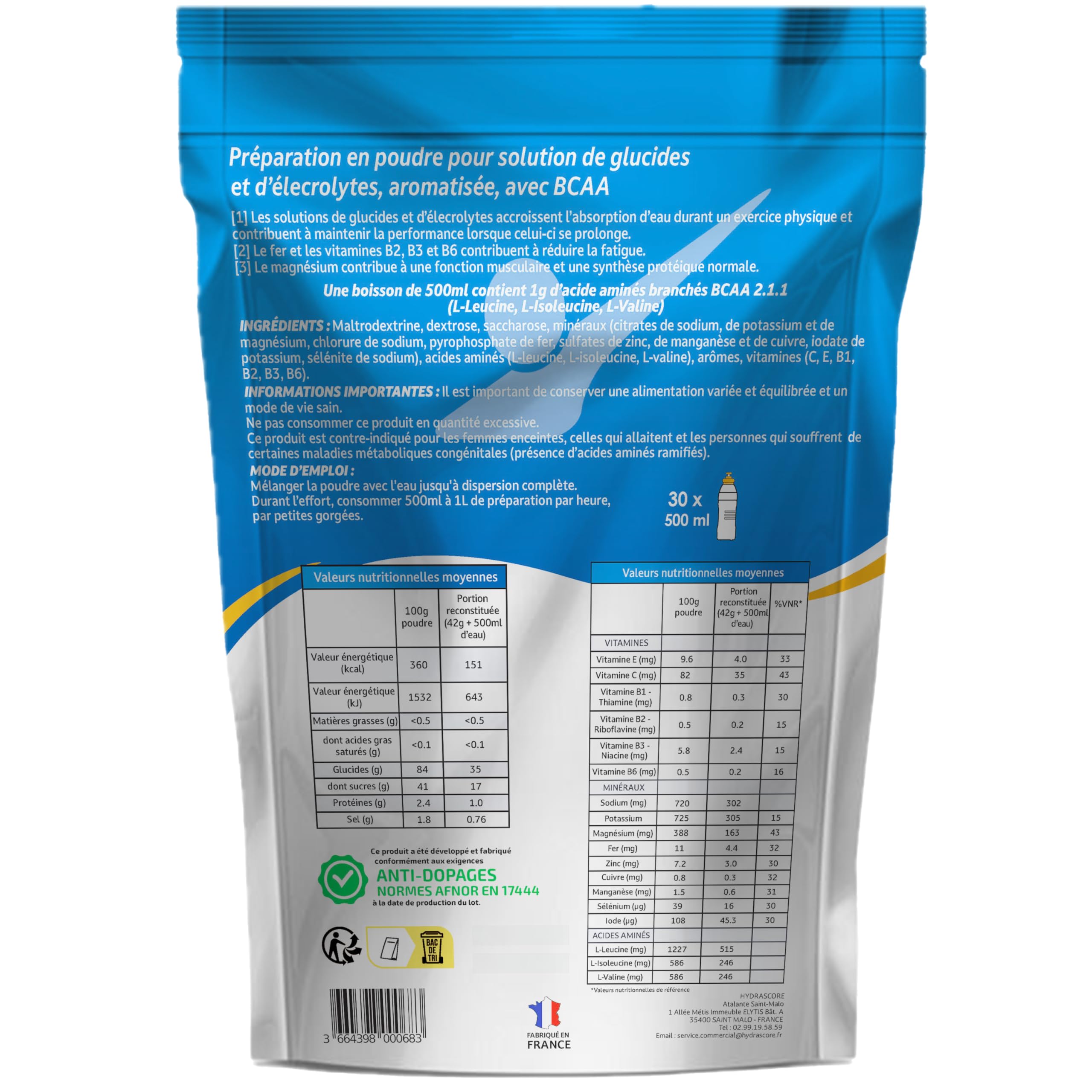 Hydrascore N°9 - Fruits Rouges 1200 g - Nouvelle Recette - Boisson Isotonique Energétique pour Sportifs - Running, Vélo, Triathlon - Énergisante & Hydratante - Électrolytes Hydratation BCAA - H1036