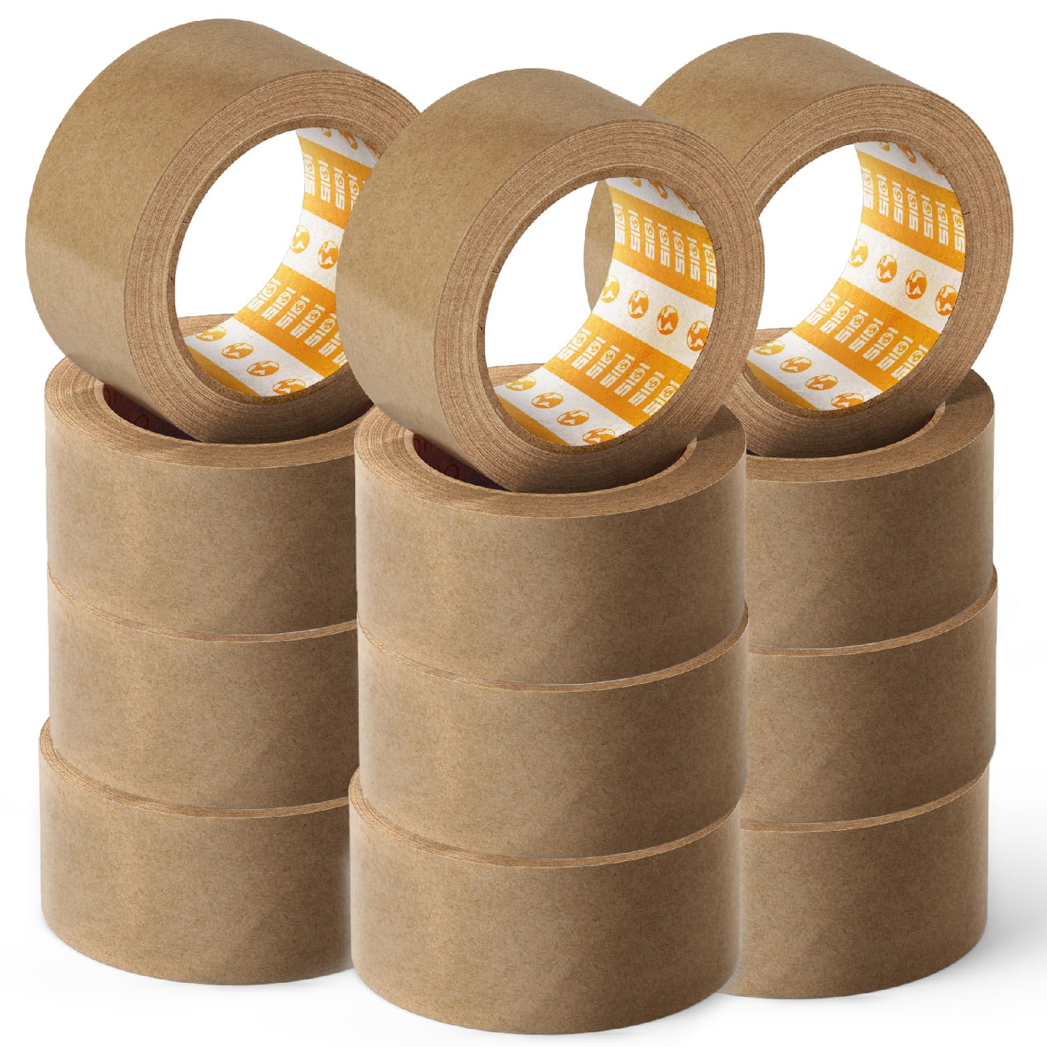 Cinta Embalar, Cinta Adhesiva Kraft, Cinta de Embalaje para Cajas Mudanza y de Envío, Cinta de Embalar de Papel Kraft 72 mm x 80 m Rollo Cinta Papel Kraft - SIDI (12 uds)