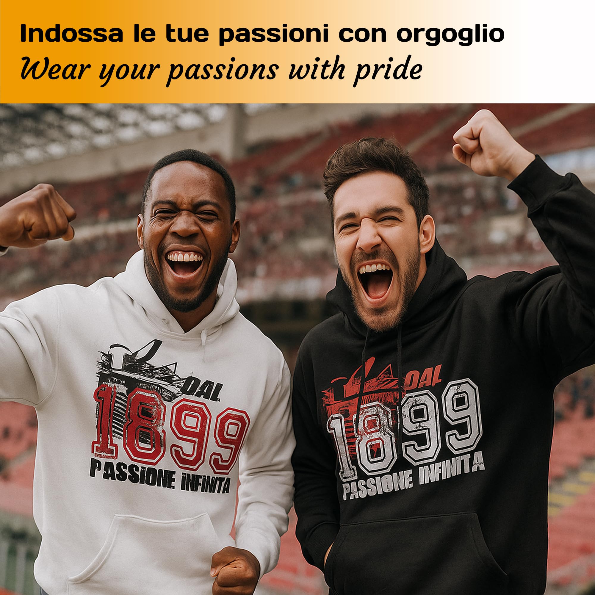 Felpa Sportiva Celebrativa Passione Infinita Milano con Cappuccio Regolabile Cotone Felpato Made in Italy