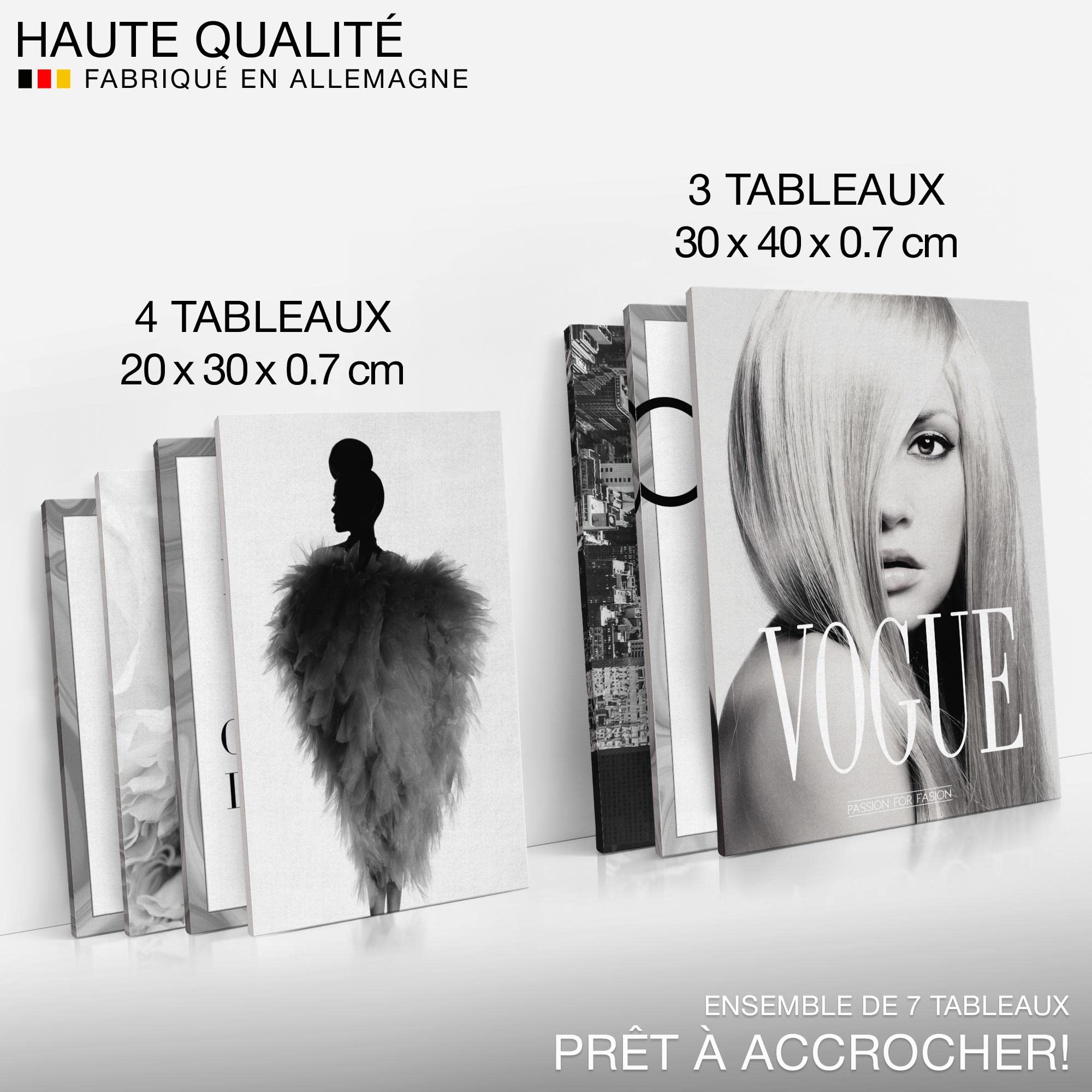 Novart- Tableau Décoration Murale- Mode Vogue- Decoration Chambre Salon- Prêt à être Accroché- 7 Cadres de 30x40 & 20x30 cm- Noir- N002171a