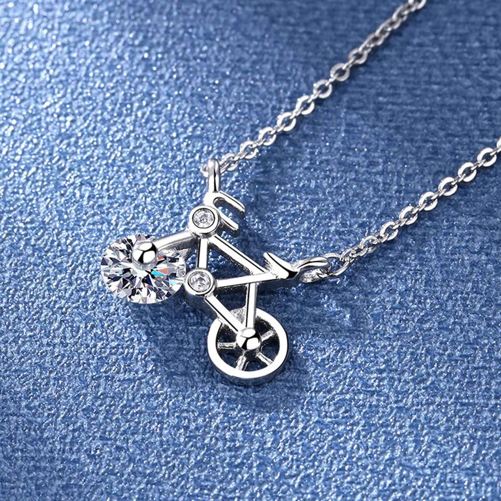 Collane Donna in Oro Bianco 9K / 14K / 18K, Bicicletta con Diamante Sintetico e Moissanite, Collana Argento Donna
