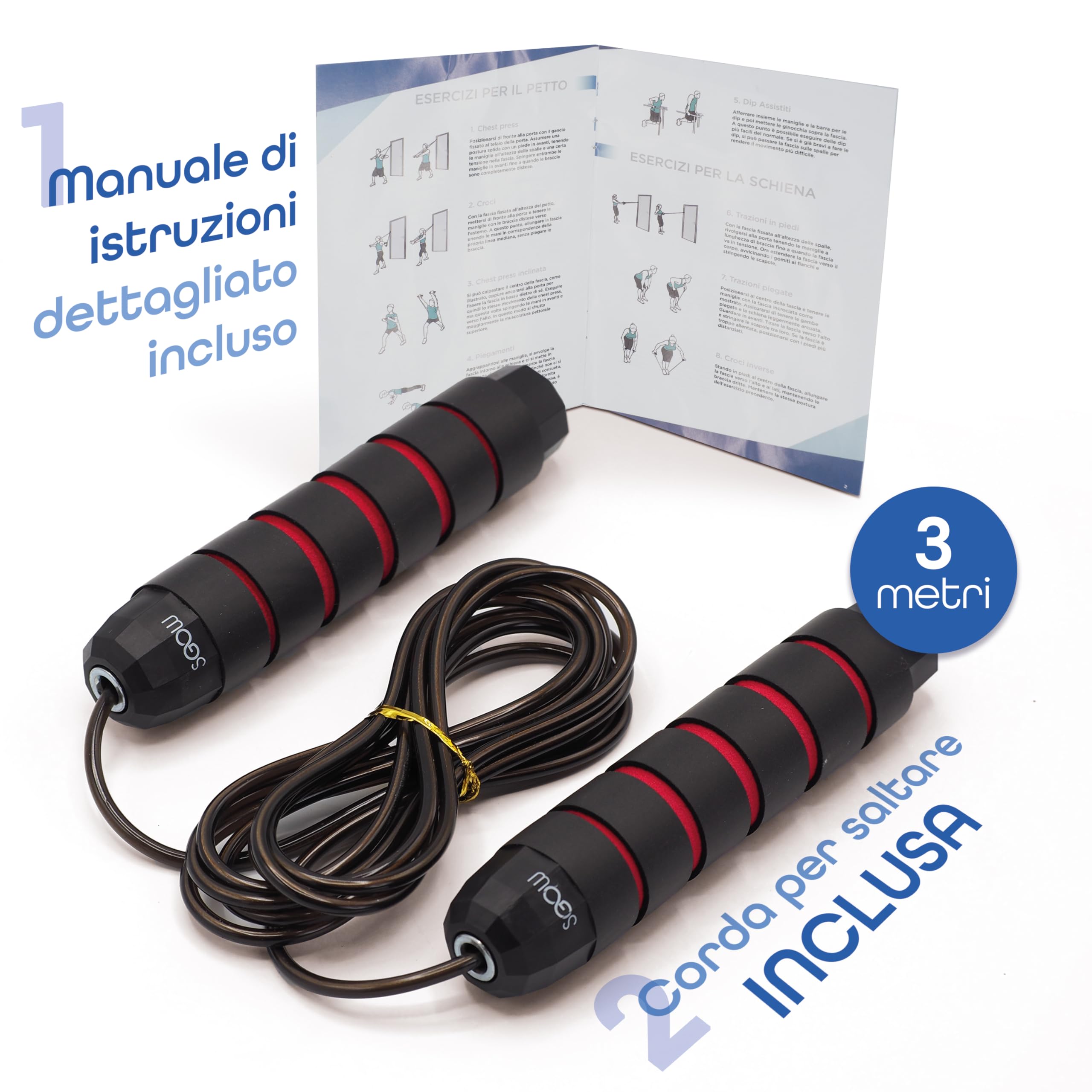 SETGOWELL - Set Elastici Fitness Di Resistenza Con 5 Diverse Bande Elastiche, Elastici Fitness Uomo e Donna In Lattice Naturale, Home Gym Elastici Palestra Premium, Inclusa Corda Per Saltare