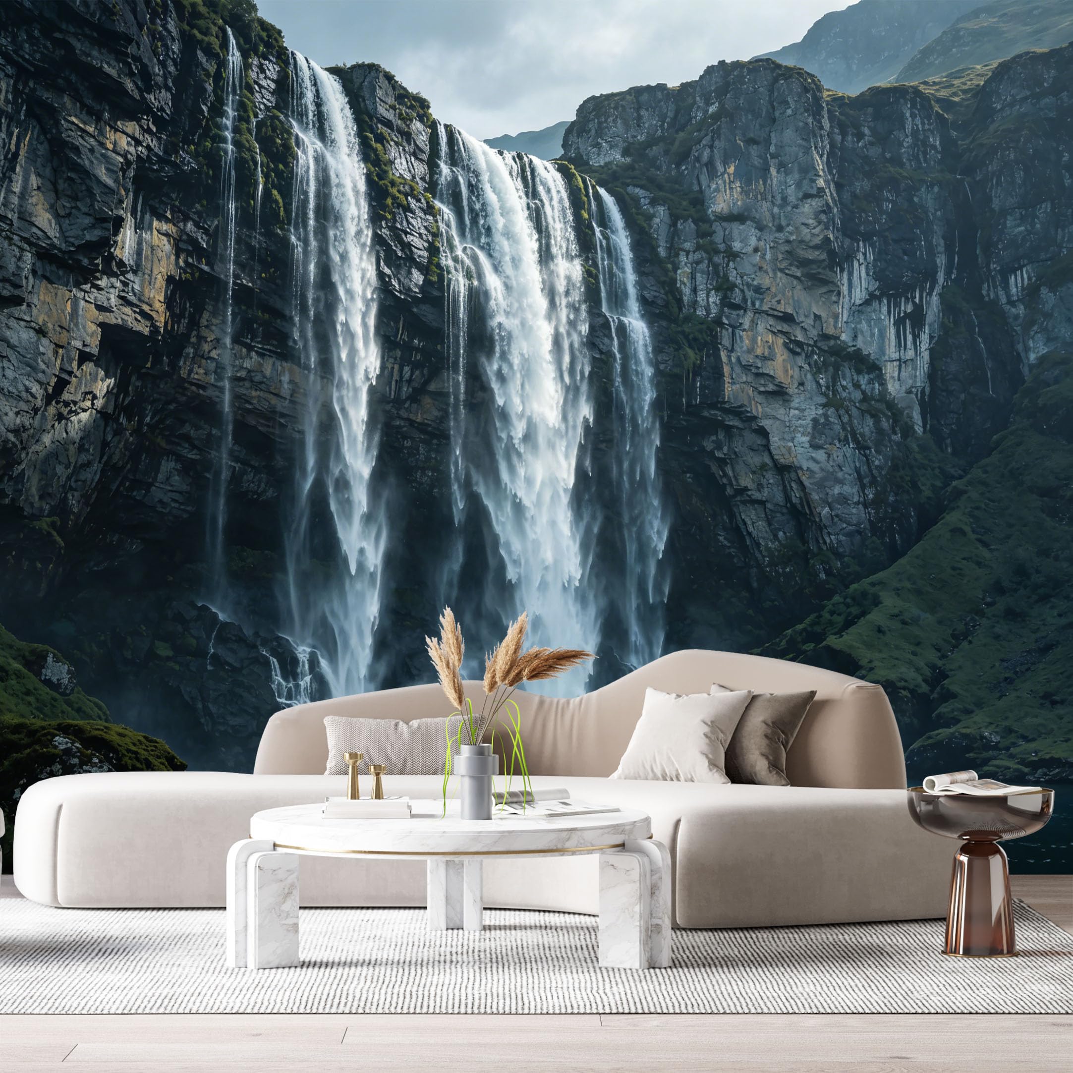Custom Size Wall Murals Majestic Waterfall Landscape Rocky Cliff Misty River SelfAdhesive Wall Fabric Removable Large Wallpaper for Photo Living Room