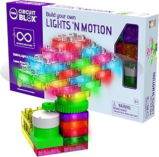E-Blox Building Blocks STEM Circuit Kit, Build Your Own Lights â€˜N Motion, Light & Rotating Capabilities, Infinite Science Creations, Birthday Gift, Boys, Girls, 5+