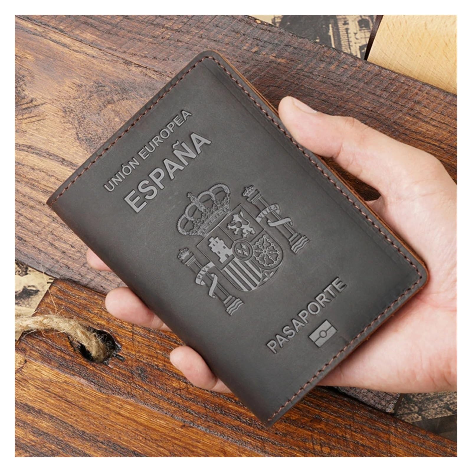 Custodia for passaporto 1 pezzo: pelle, portafoglio da viaggio d'affari, passaporto Funda unisex(Army green)