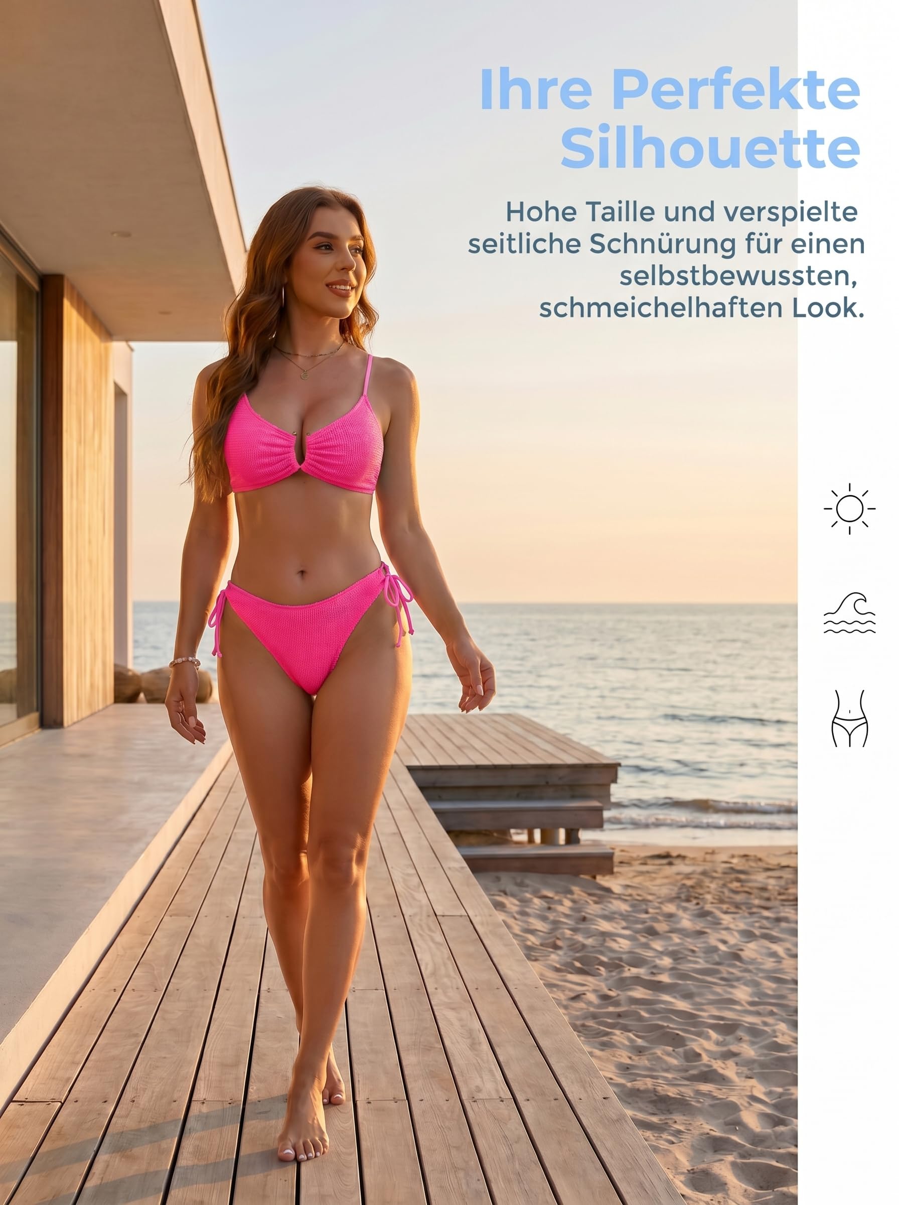 Horisun - Conjunto de bikini para mujer de dos piezas de tejido crujiente estructurado, Push Up, parte superior con armadura en U, tirantes ajustables, bragas cheeky con cordones laterales