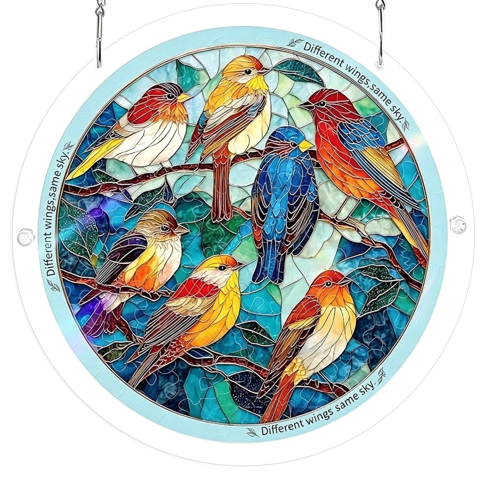 ZEPFJHE Stained Glass Window Hanging, Bird Scenery Suncatchers for Home Decors Acrylic Puzzle Sun Catchers Ornament Birthday Gift Acrylic Window Panel