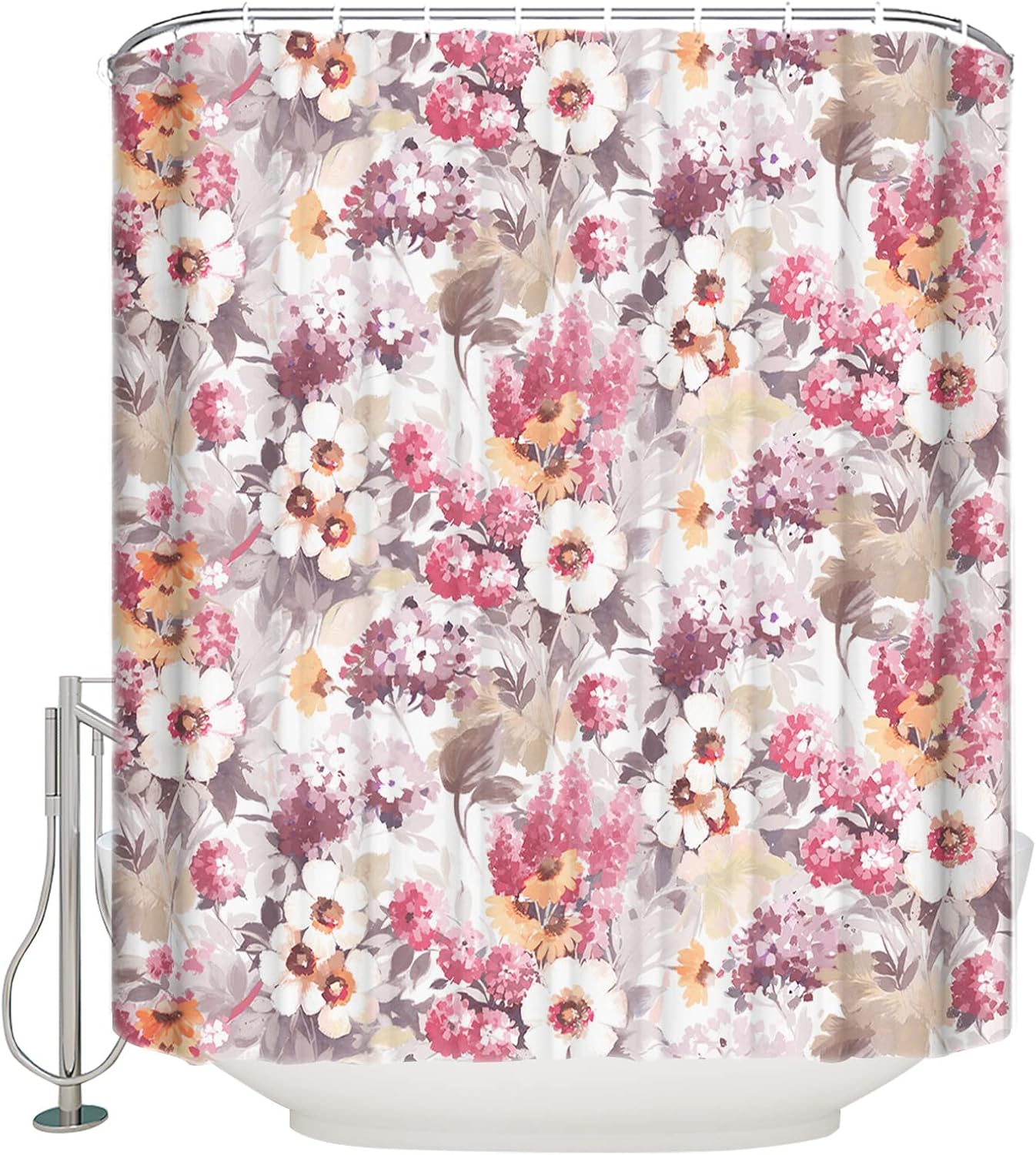 Spring Shower Curtain for Bathroom Pink Flower Floral
