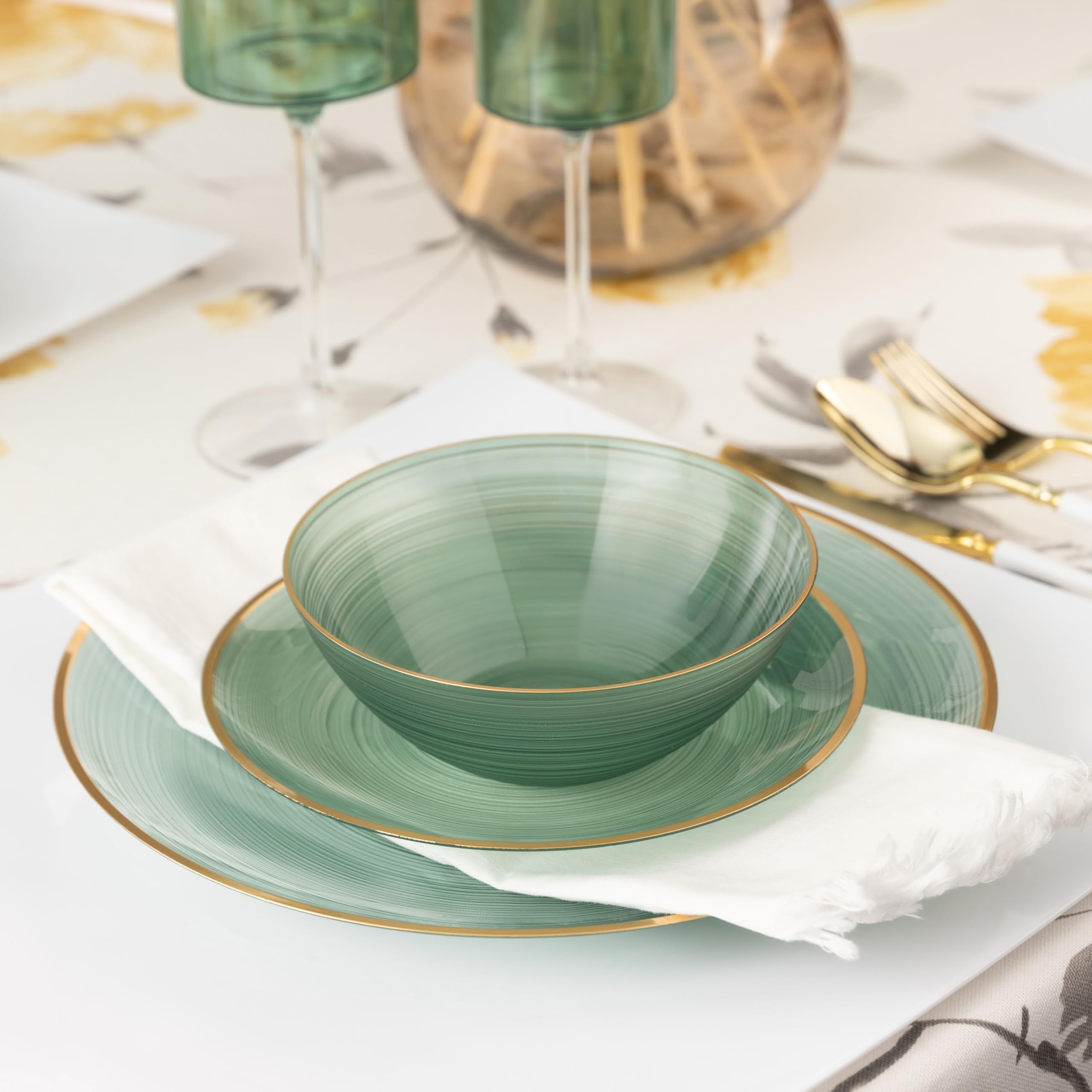 Elegant Disposable Plates & Bowls - Gold Rim Design -3