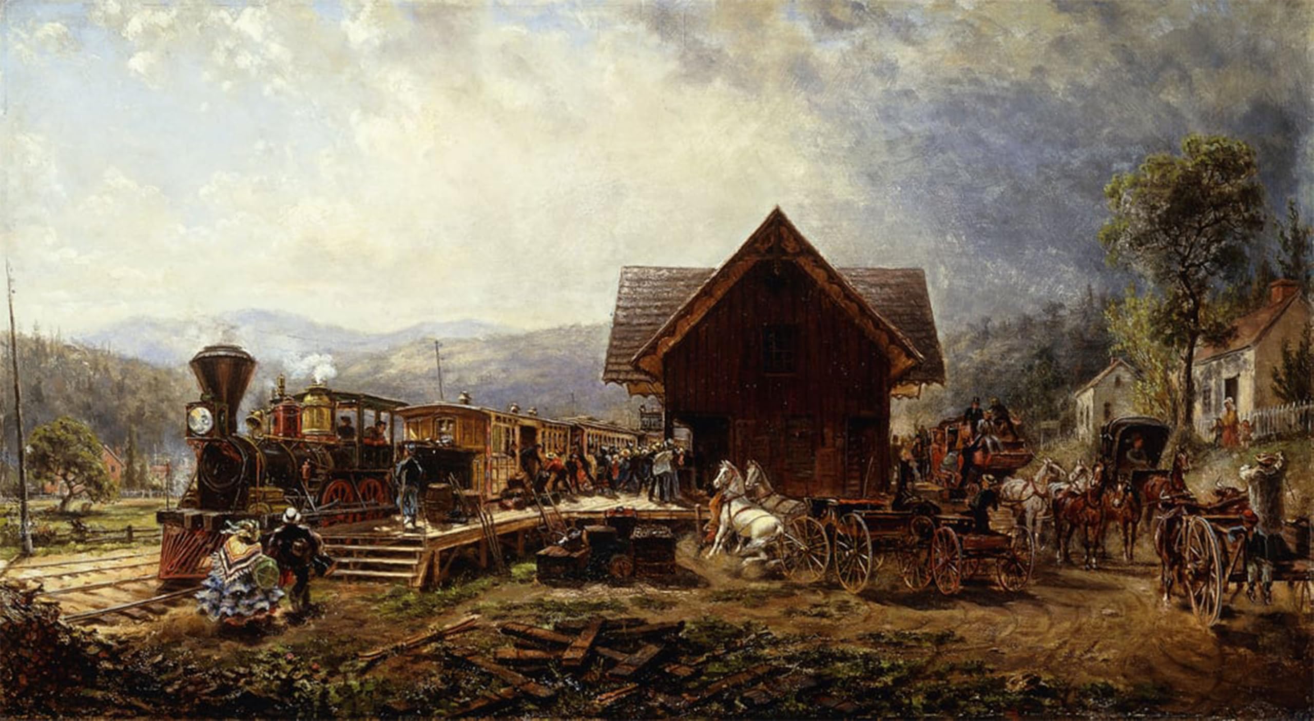 Artxlxxbn No Frame Famous Prints Artwork Pictures Poster Painting Art The A.m Accomodation By Edward Lamson Henry Artwork Landscape Pictures For Home Decor 60X90cm