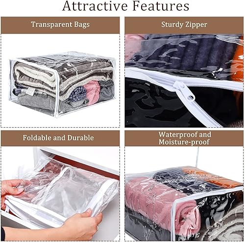 Miniatura 4 de Paquete de 6 bolsas de almacenamiento transparentes con cremallera, bolsas de almacenamiento de plástico para mantas, ropa de cama, organizador de