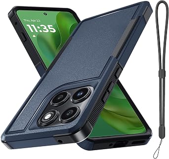 for Motorola Edge 2025 Case, Full Body Heavy Duty Rugged Shockproof Protective Phone Cover with Lanyard Strap, Navy Blue