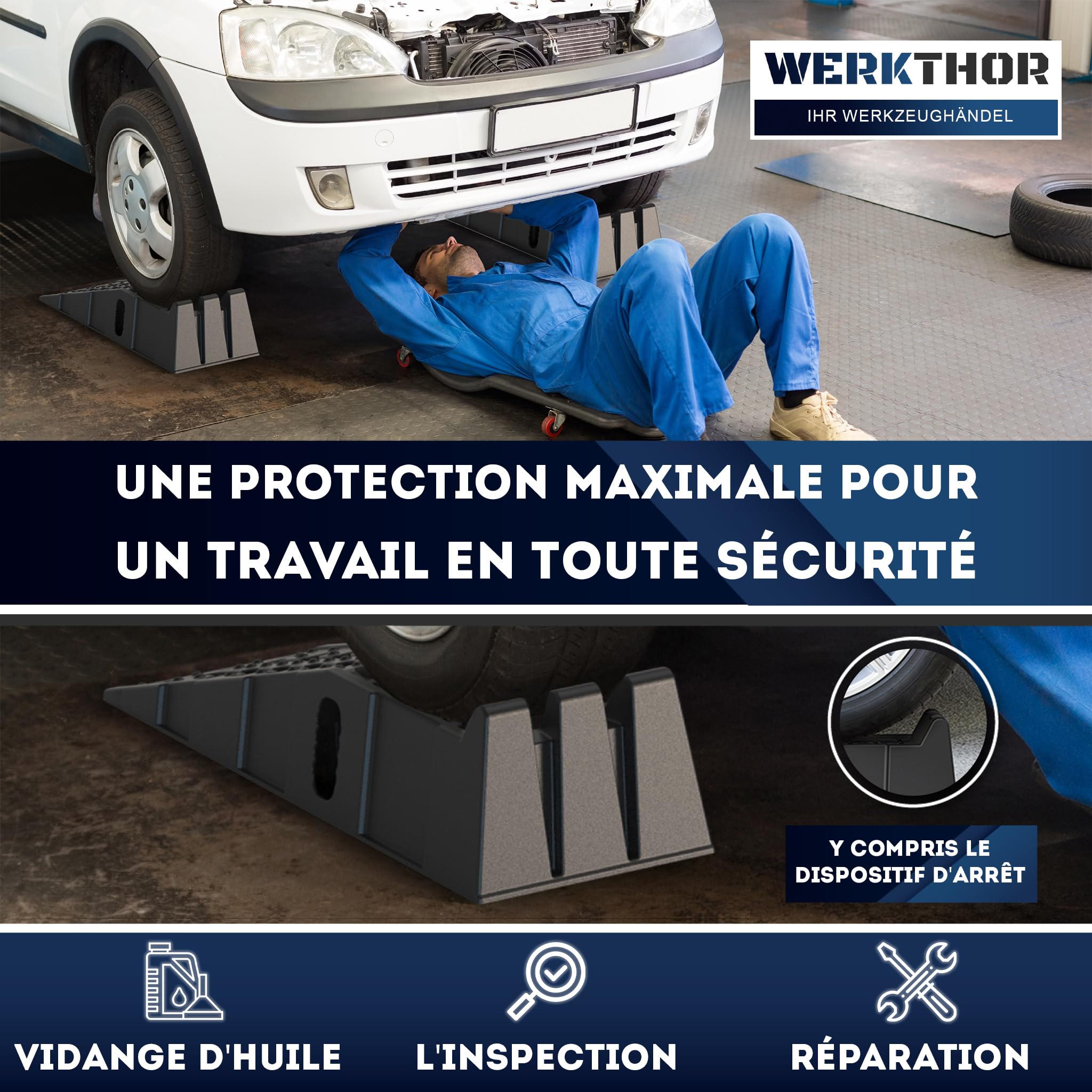 WERKTHOR Rampe d’Accès Voiture - [Lot de 2] Rampes de Levage Voiture [<5T] - Rampe Voiture Antidérapante pour Vidange et Entretien - Rampe Accès Voiture Résistante pour Garage et Atelier