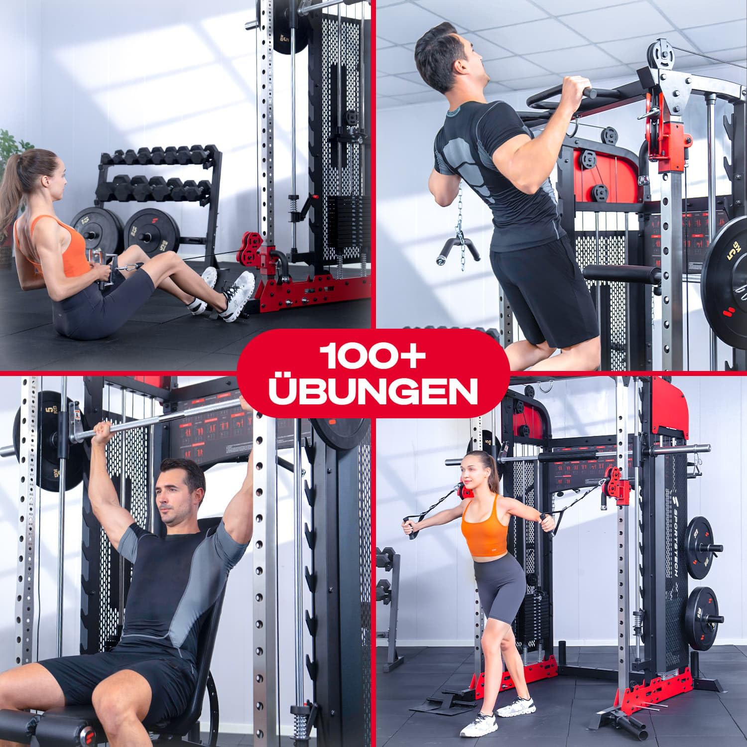 Sportstech SXM200 Smith Machine für Zuhause, Power Rack mit Kabelzug, Klimmzug, Langhantelstange, Bench Press, Multipresse, 140kg Trainingsgewicht, Kraftstation inkl. Griffe, Multifunktional, Home Gym