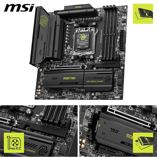 MSI MAG B850M Mortar WiFi Carte mère Micro ATX - pour processeurs AMD Ryzen 9000/8000 / 7000, AM5 - VRM SPS 60A, DDR5 Memory Boost (8200+ MT/s OC), PCIe 5.0 x16, M.2 Gen, Wi-FI 7, 5G LAN - 3