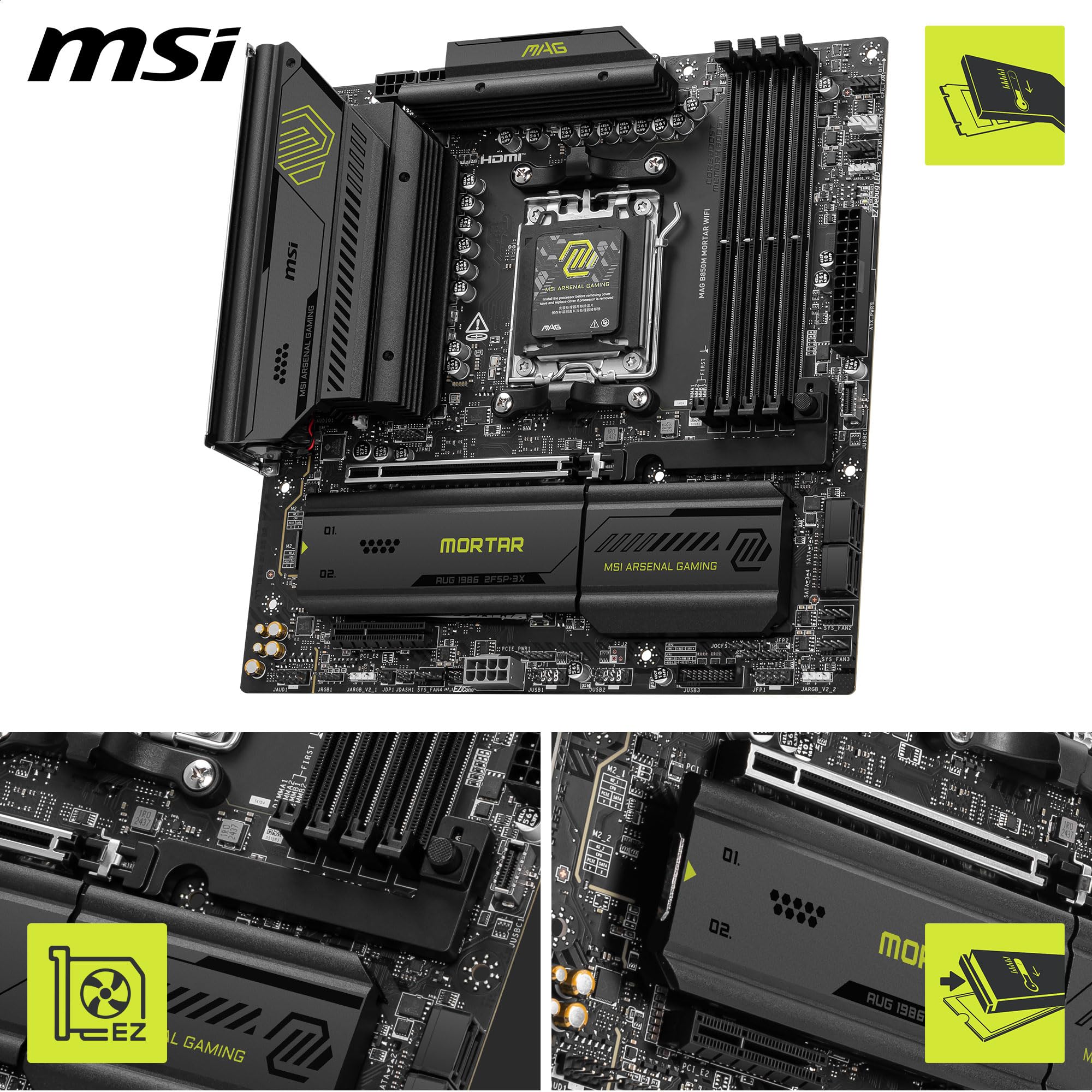 MSI Placa-mãe MAG B850M Mortar WiFi, mATX - Suporta processadores