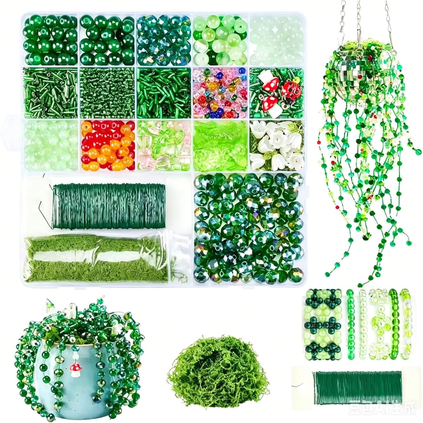DUARIHA Green Glass Beaded Plant Kit, Succulent-Style Beaded Leaf Flower DIY Craft Kit, Botanical Glass Beads for Jewelry Making, Handmade Ornaments, Desk Decor and Creative Gifts