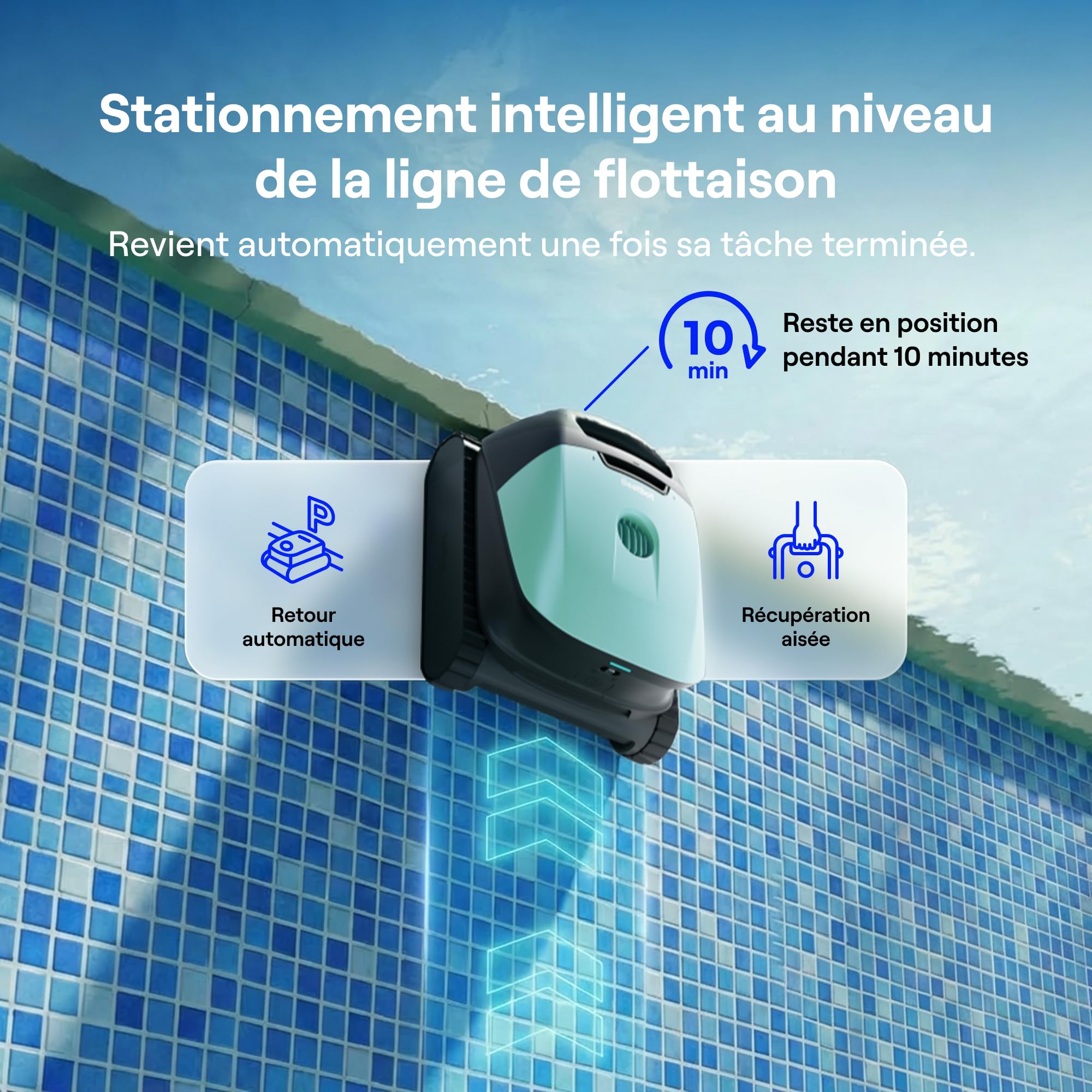 Beatbot Sora 10 Robot Piscine sans Fil 25700 LPH Fond Parois Ligne d'eau Plages Immergées Filtre 5L Spécial Feuilles 300 Min 300m² Vert