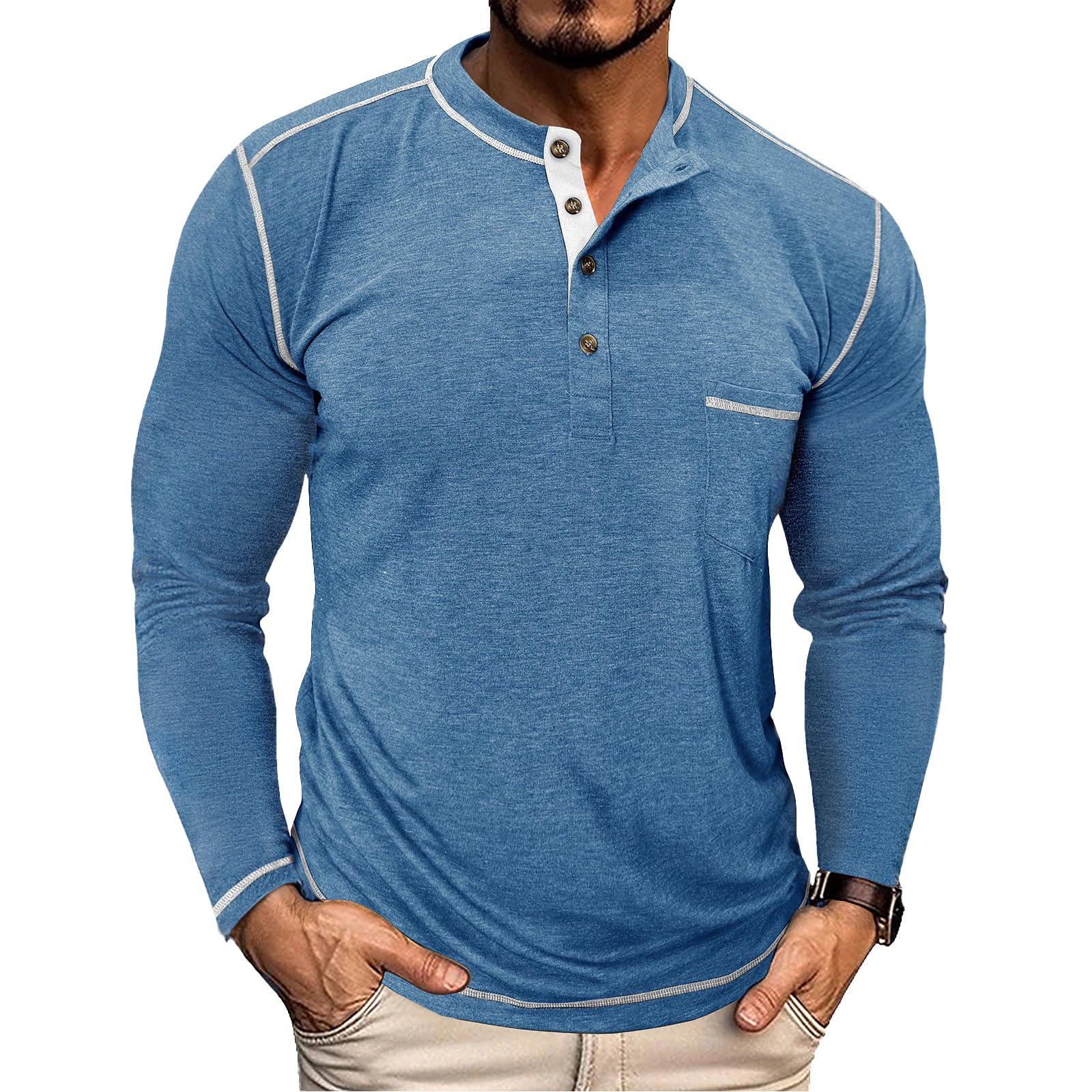 PRIVIMIX Langarmshirt Herren Longsleeve Henley Shirt Langarm T Shirt Basic Pullover für Männer M-3XL