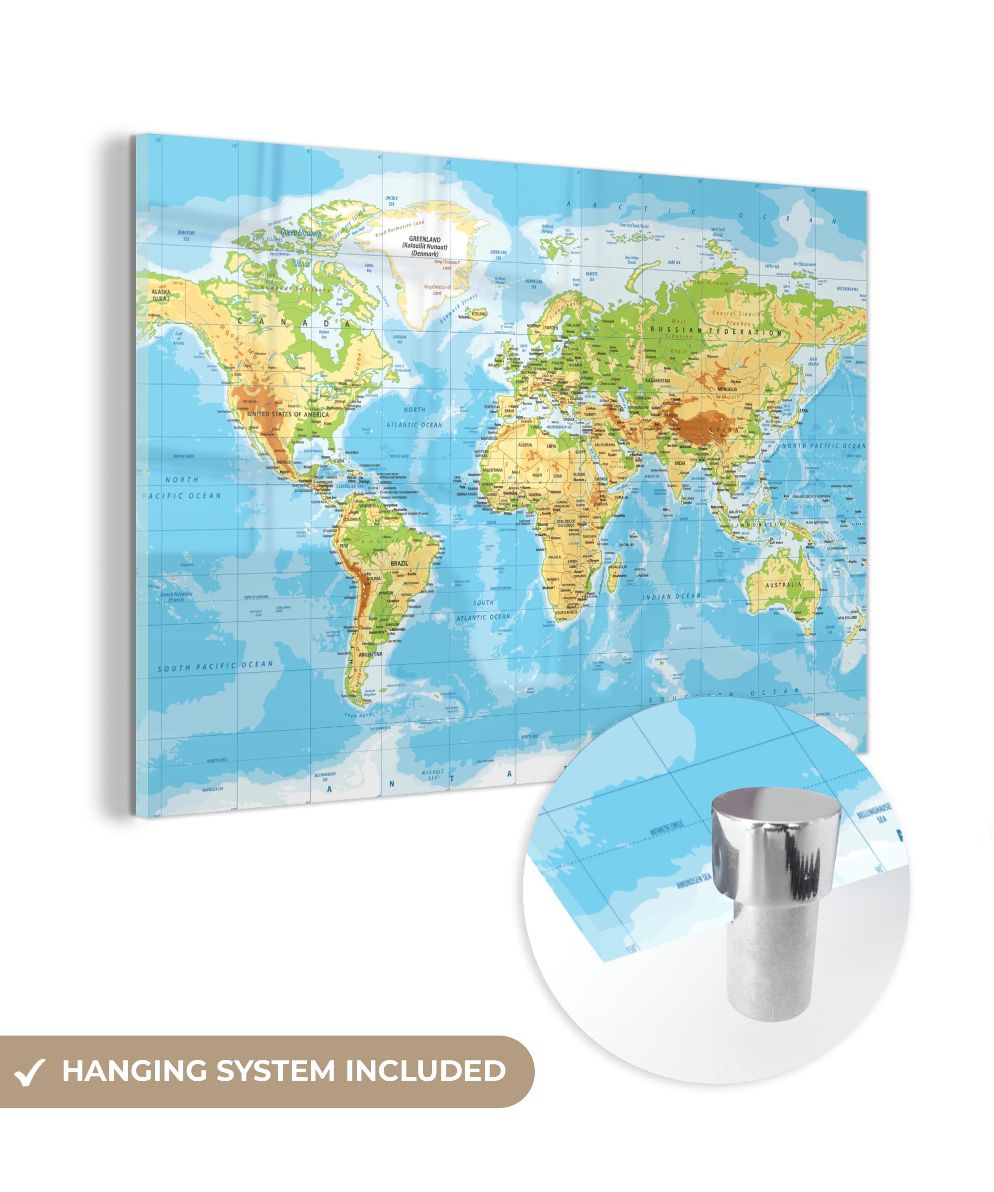 MuchoWow© Quadri Grande Formato 120x80 cm Mini Poster Parete Moderno Interno Stampa Foto Su Vetro Salotto Cornice Murale Arredamento Mappa del mondo - Statistica - Blu - Terra - Educativo