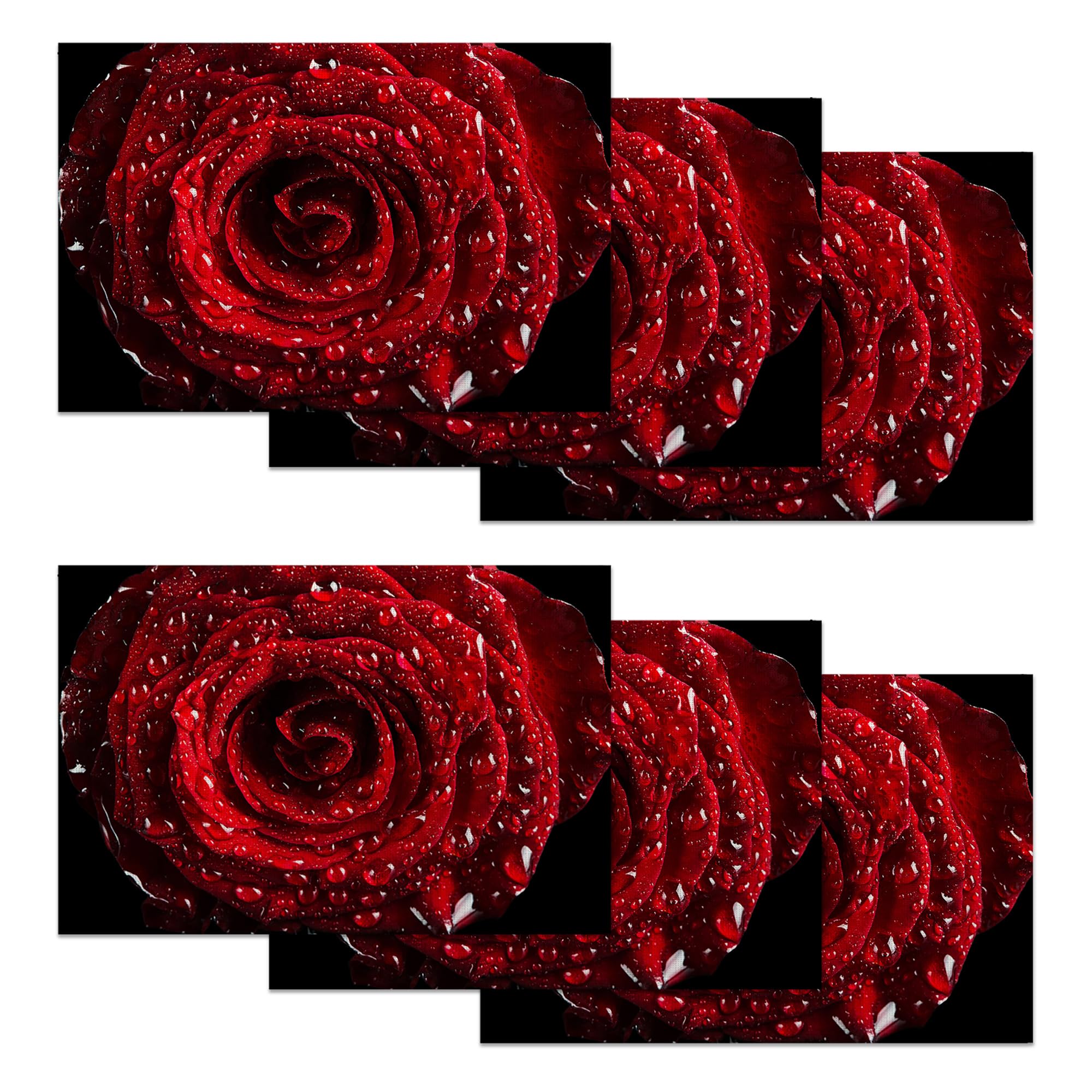Red Roses Set of 6 Washable Linen Placemats,Floral Heat Resistant Non-Slip Table Mats for Kitchen Dining Table,Home or Party Decor 12"x18"