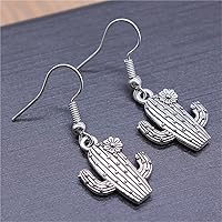 Vista 4 de MALOYANVE Aretes de cactus del desierto de plata antigua para mujeres y niñas, únicos, bohemios, vintage, occidental, tropical, desierto, cactus