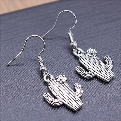 Miniatura 4 de MALOYANVE Aretes de cactus del desierto de plata antigua para mujeres y niñas, únicos, bohemios, vintage, occidental, tropical, desierto, cactus,