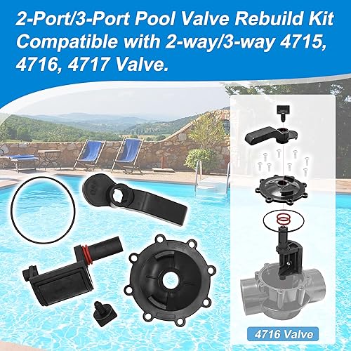 Miniatura 2 de Kit completo de reconstrucción de válvula de piscina de 2 puertos/3 puertos compatible con válvula Jandy Neverlube de 2 vías/3 vías solamente.