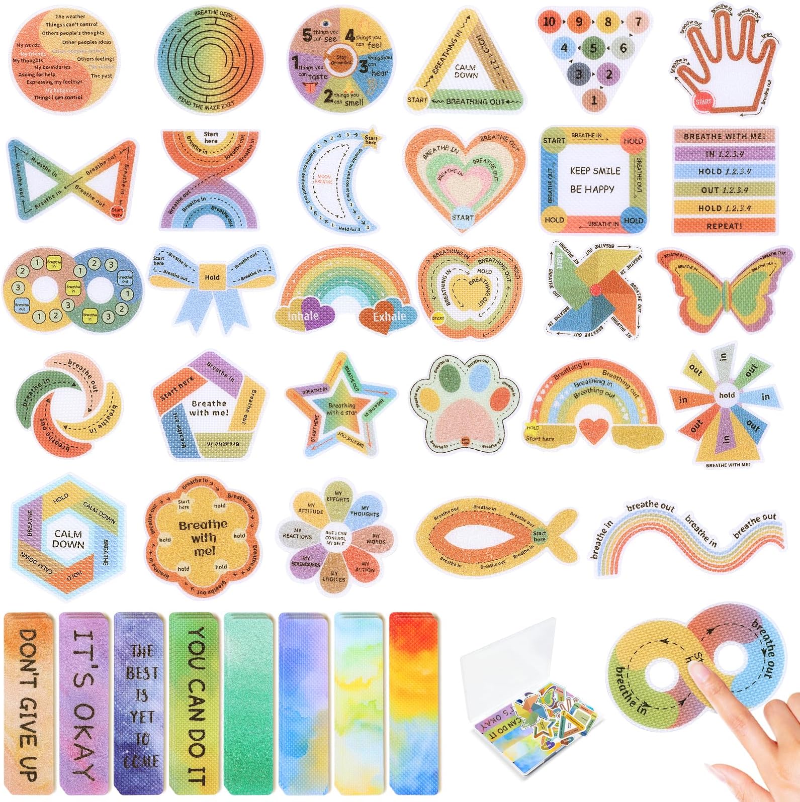 108 Pieces Sensory Stickers - 2 Textured Surface Calm Stickers with Storage Box - Fidget Strips for Adults, and ADHD - Anxiety Relief Mindfulness Stickers for Office Desk