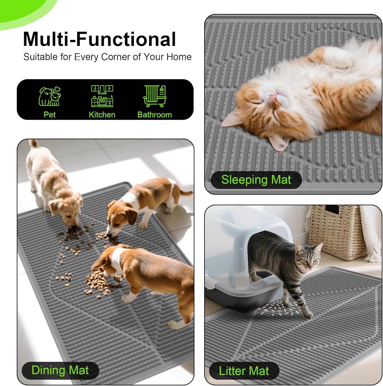 Mofason Cat Litter Mat XXL - Waterproof Kitty Litter Box mat for Floor - Extra Large Pet Trapping Litter Rug Pad - Silicone Cat Supplies & Accessories for Indoor Cats (38" x 25") -Grey