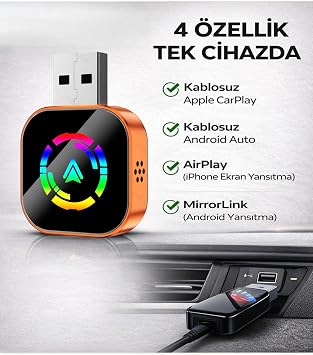 MayPal R4 4-in-1 Kablosuz Adaptör, CarPlay ve Android Auto için, AirPlay, MirrorLink, Tak ve Çalıştır
