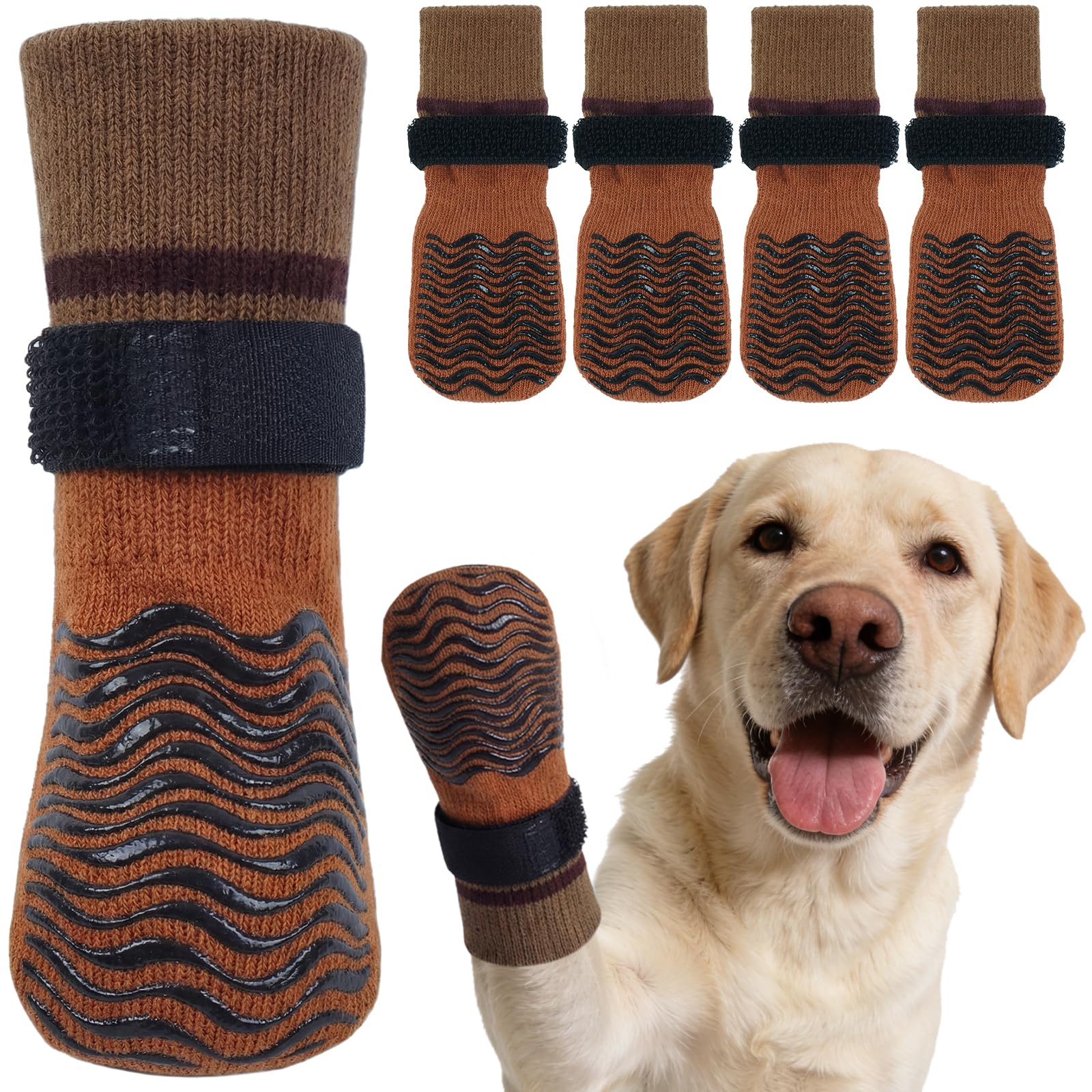 Kuoser Non Slip Dog Socks for Hardwood Floors, Dog Grippy Socks with Double-Sided Traction, Anti Slip Dogs Booties Paw Protectors to Prevent Licking Paws for Small Medium Large Senior Dogs, 4 Pack-S — view 13