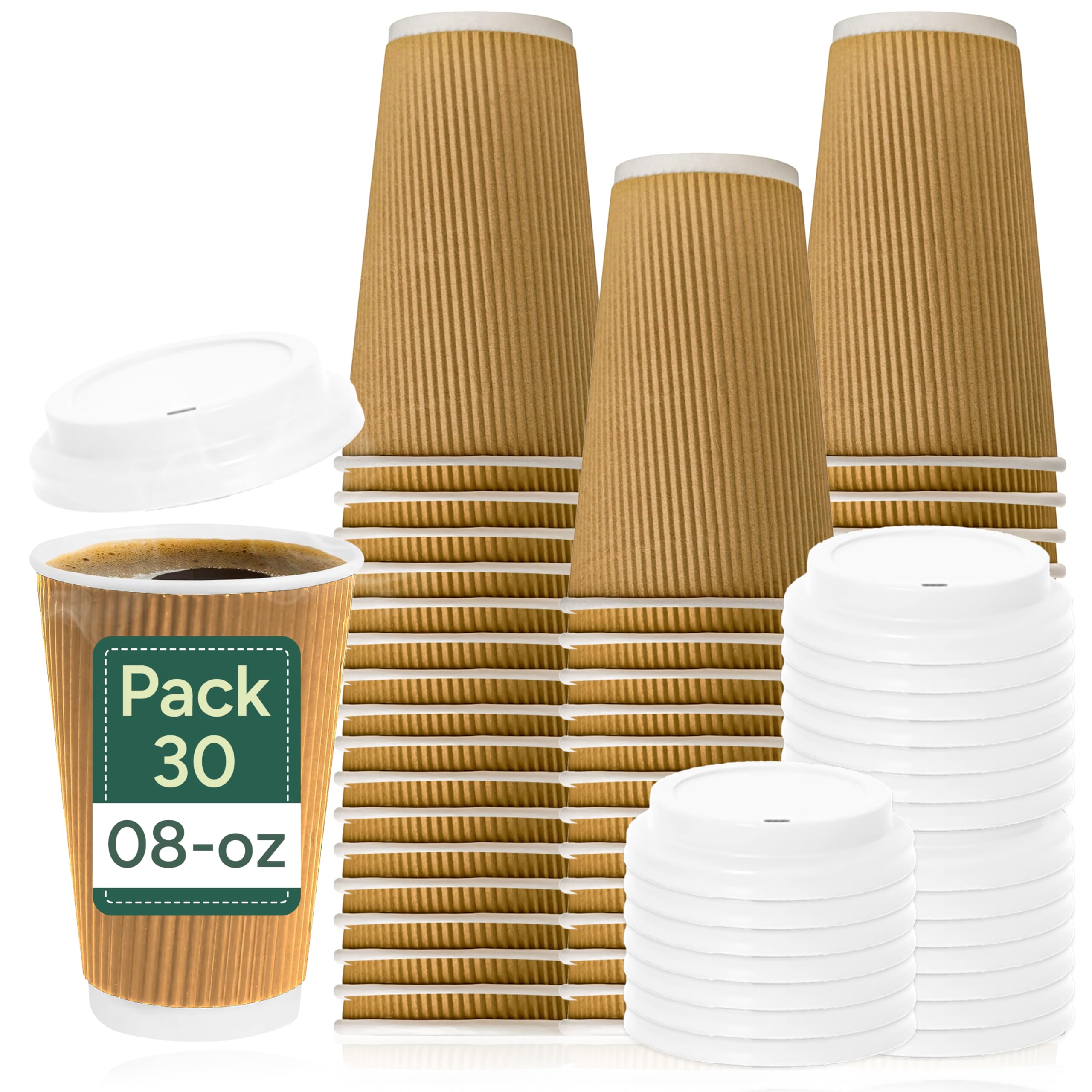 Zuvo Ripple Takeaway Paper Coffee Cups With Lids 30 Cups8 Oz Best For Hot DrinksBrown from B&Q