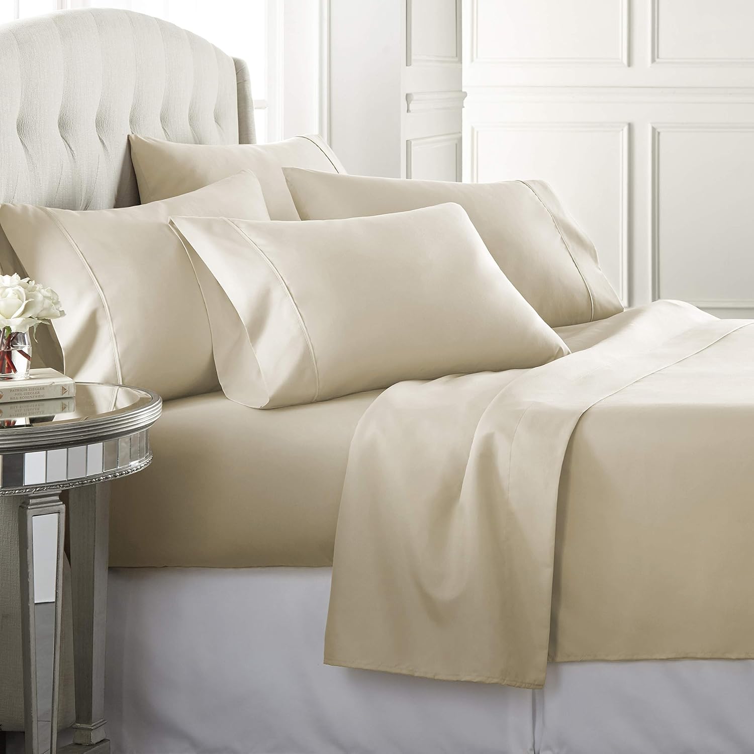 6 Piece Hotel Luxury Soft 1800 Series Premium Bed Sheets Set, Deep Pockets, Hypoallergenic, Wrinkle & Fade Resistant Bedding Set(Calking, White): Kitchen & Dining