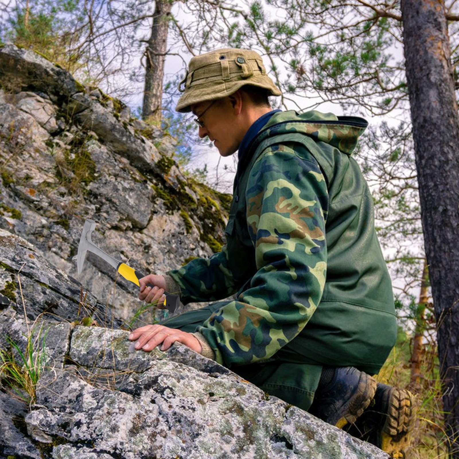 Healeved Martillo de Geología y Actividades al Aire Libre Adecuado para Exploración con Mango Ergonómico y Absorbe Golpes, de Acero Alto Carbono y Tpr