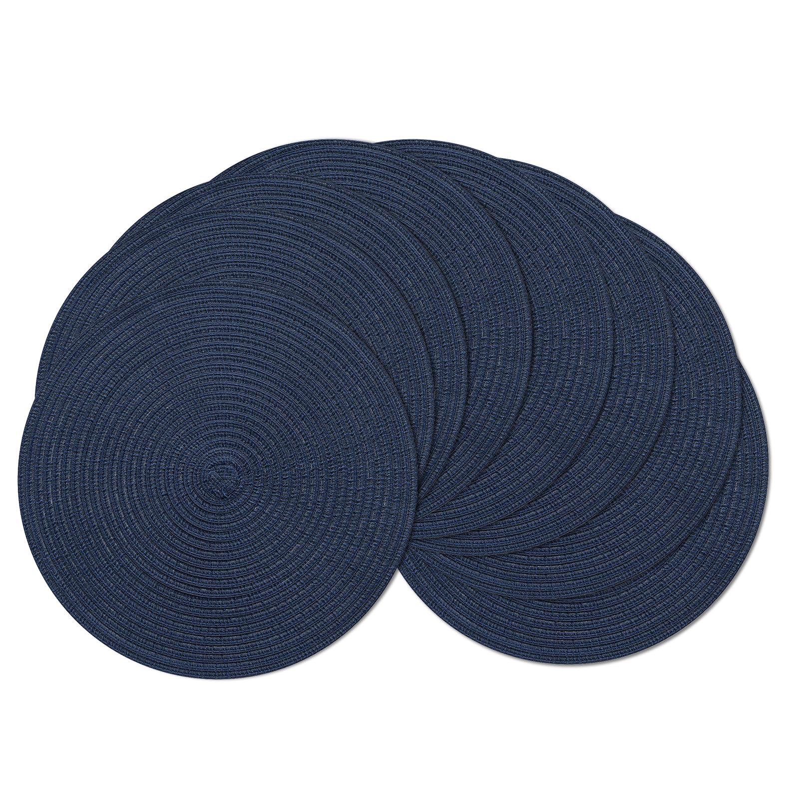 SHACOS Round Placemats Set of 8 Washable 15 inch Round Table Mats Cotton Polyester Woven Braided Place Mats for Dining Table, Navy