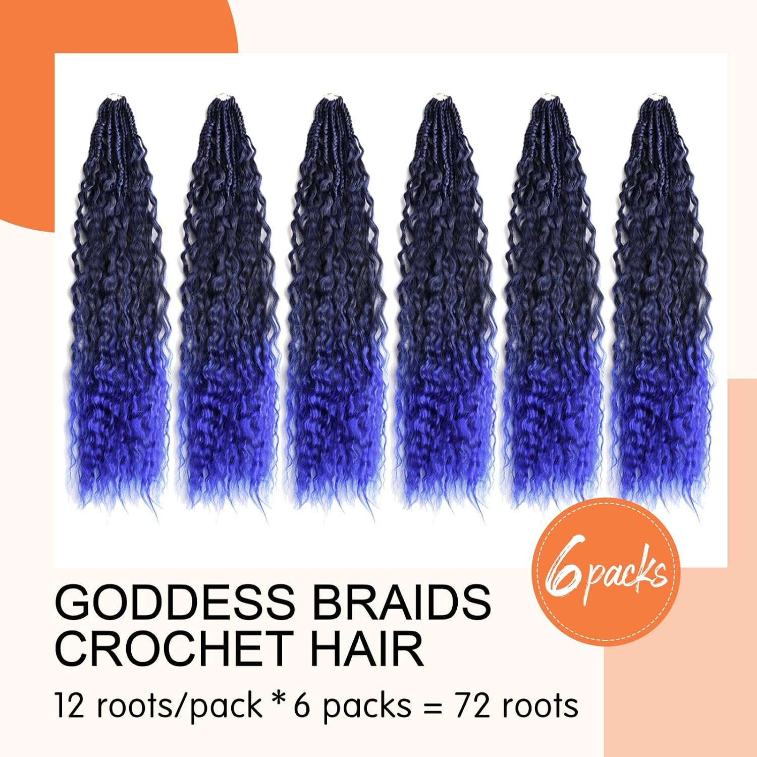 24 Inch Pre Looped Micro Curly Crochet Hair 6 Packs Blue Brazilian Kinky Curly Braiding Hair Extensions Synthetic Deep Wave For Boho Box Braids Twist Hair for Women