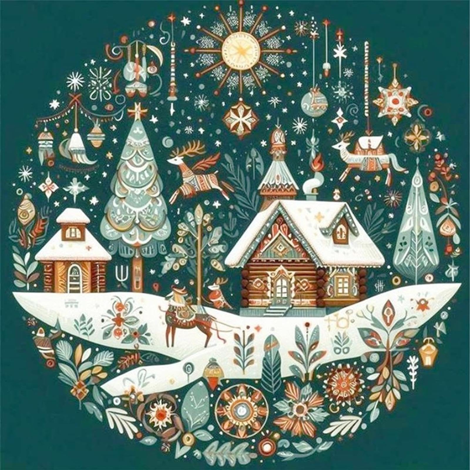 Log Stamped Cross Stitch Kits For Adults Beginners,Christmas Cabin 14Ct Printed Diy Canvas Pattern, Easy Needlepoint Embroidery Kit Supplies, Home Wall Decor Art Craft Gift 15.75X15.75inch