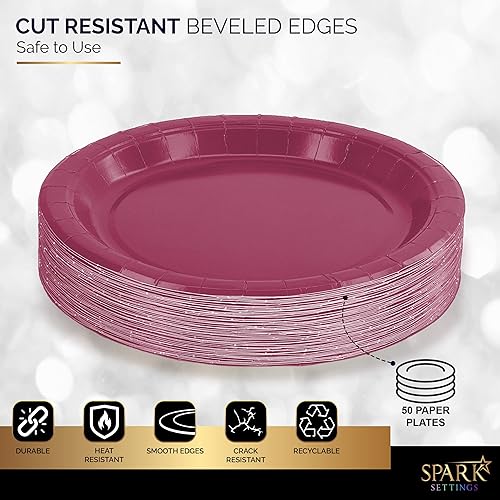 Miniatura 10 de Platos desechables de postre de papel negro de 6 34 pulgadas, ideales para bodas, fiestas, cumpleaños, cenas, almuerzos (paquete de 50)