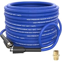 Kink Resistant Pressure Washer Hose 50 FT x 1/4", Super Flexible Power Washer Hose, High Pressure Water Hose Extension Replacement for Home Use with M22-14mm Brass Fittings, 3700 PSI, Blue
