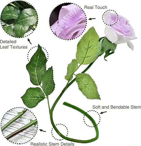 Miniatura 142 de FiveSeasonStuff 12 tallos de flores artificiales, rosas de seda de tacto real para decoración de bodas, ramos de novia, centros de mesa, fiestas y 9