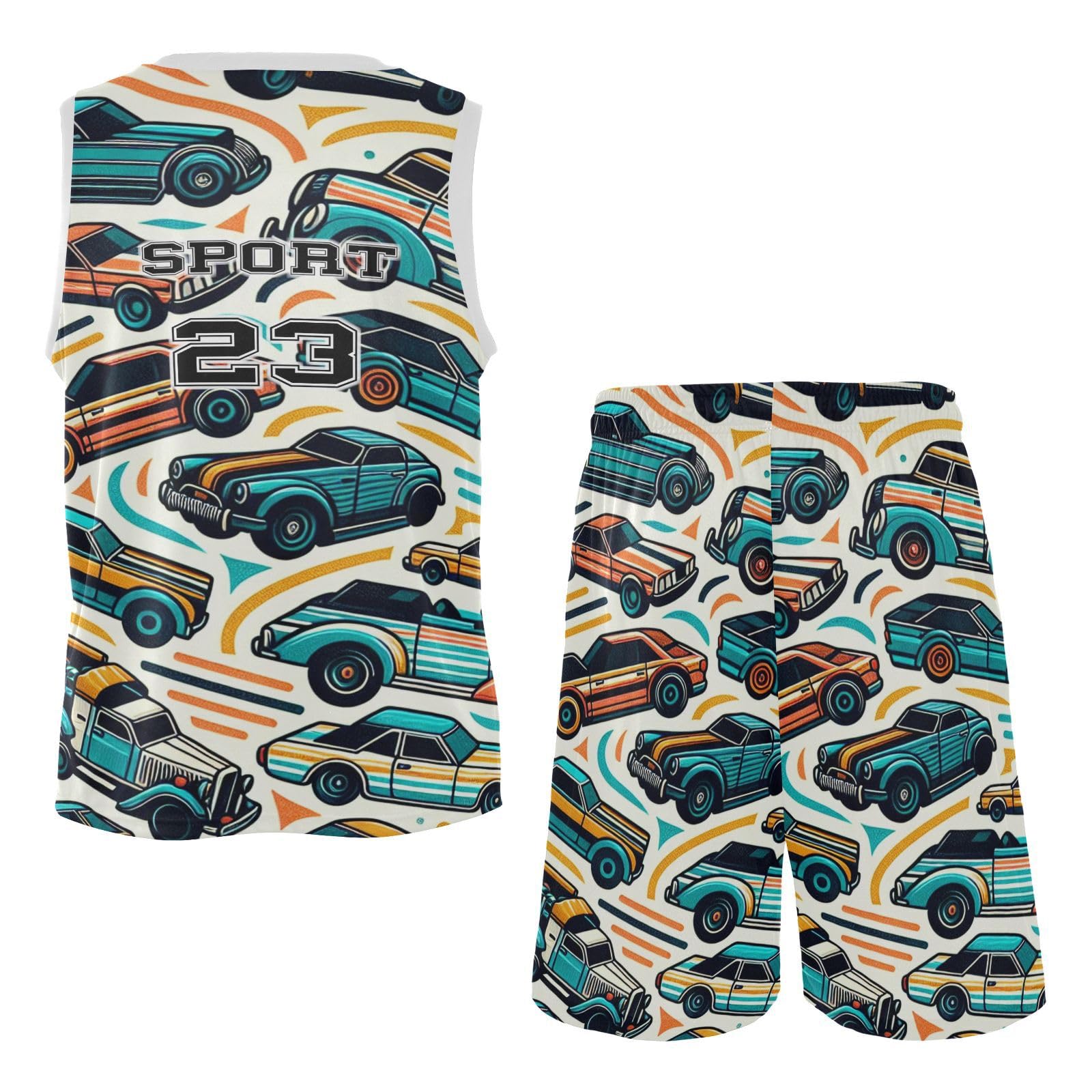 FLildon Cool Cars Boys Basketball Jersey Set Tank Top Shorts Tracksuit Sport Training Suit for Kids, XXL