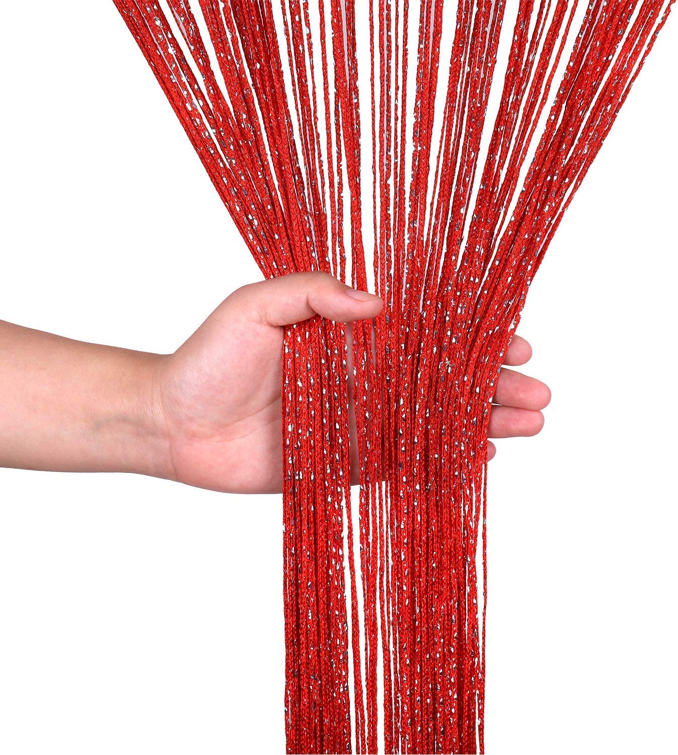 WedDecor Red String Curtains Glitter Fringe Panel Fly Screen Room Divider Tassel Curtain for Doors Doorway, Windows