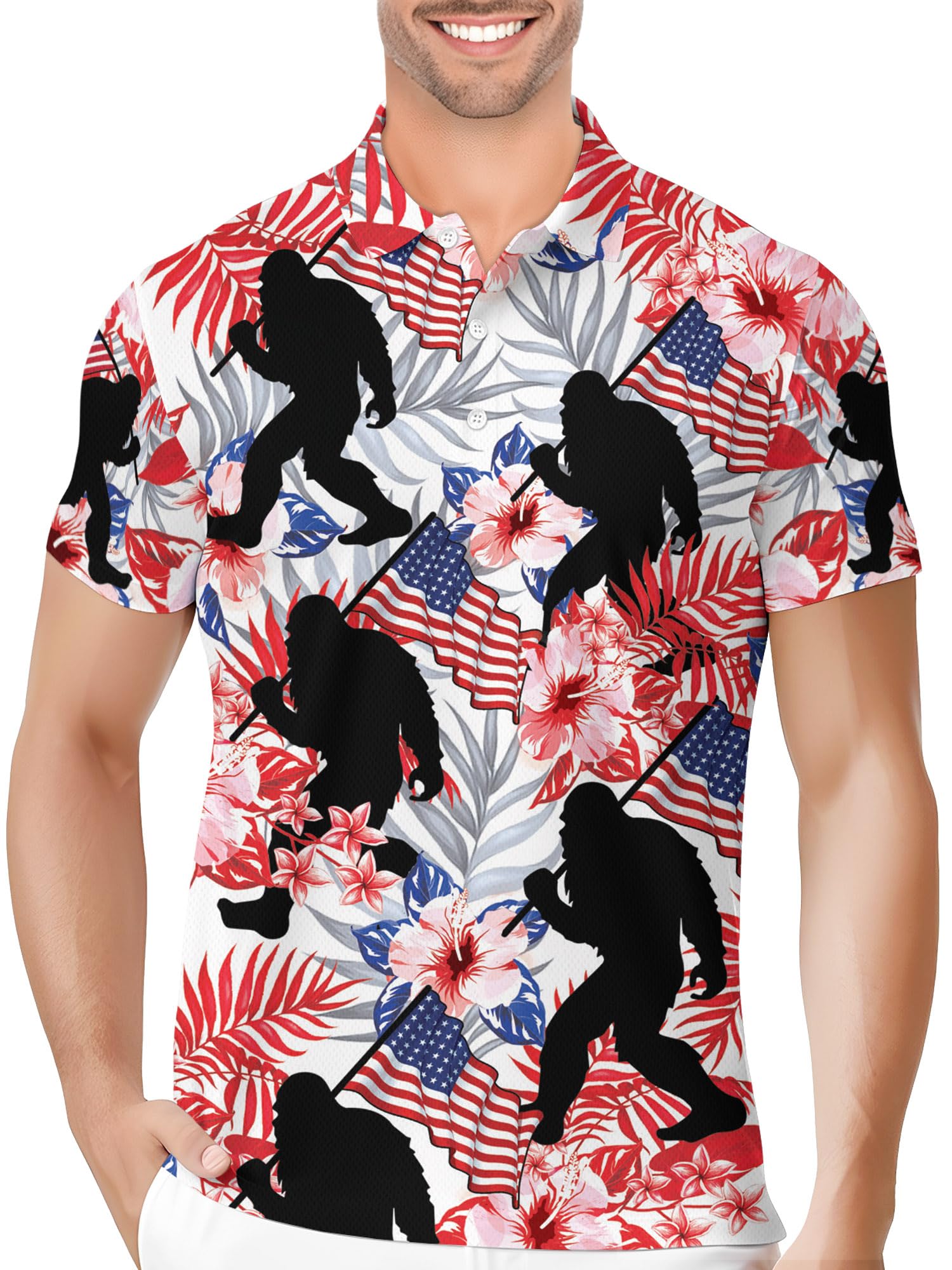 PAGYMO Funny Golf Shirts for Men Crazy Print Performance Mens Polo Shirt | Crazy novelty print, colorful wild graphic pattern, performance moisture